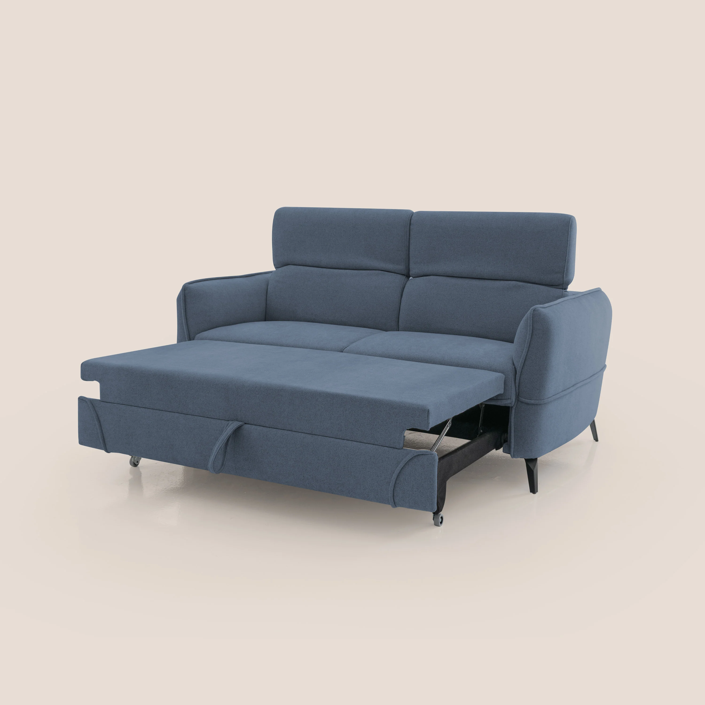 Bloom canapé avec repose-pieds extractible pieds hauts et têtières réglables en bouclette imperméable T07 bleu - Image 11