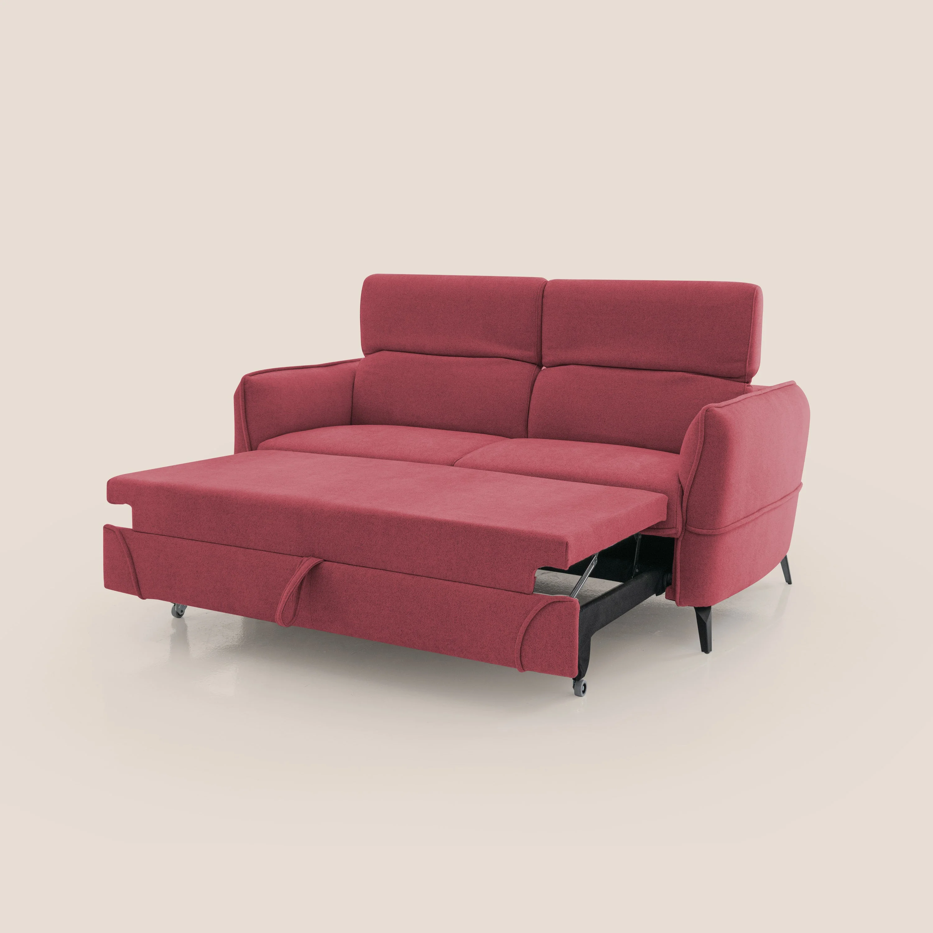 Bloom canapé avec repose-pieds extractible pieds hauts et têtières réglables en bouclette imperméable T07 rouge - Image 7
