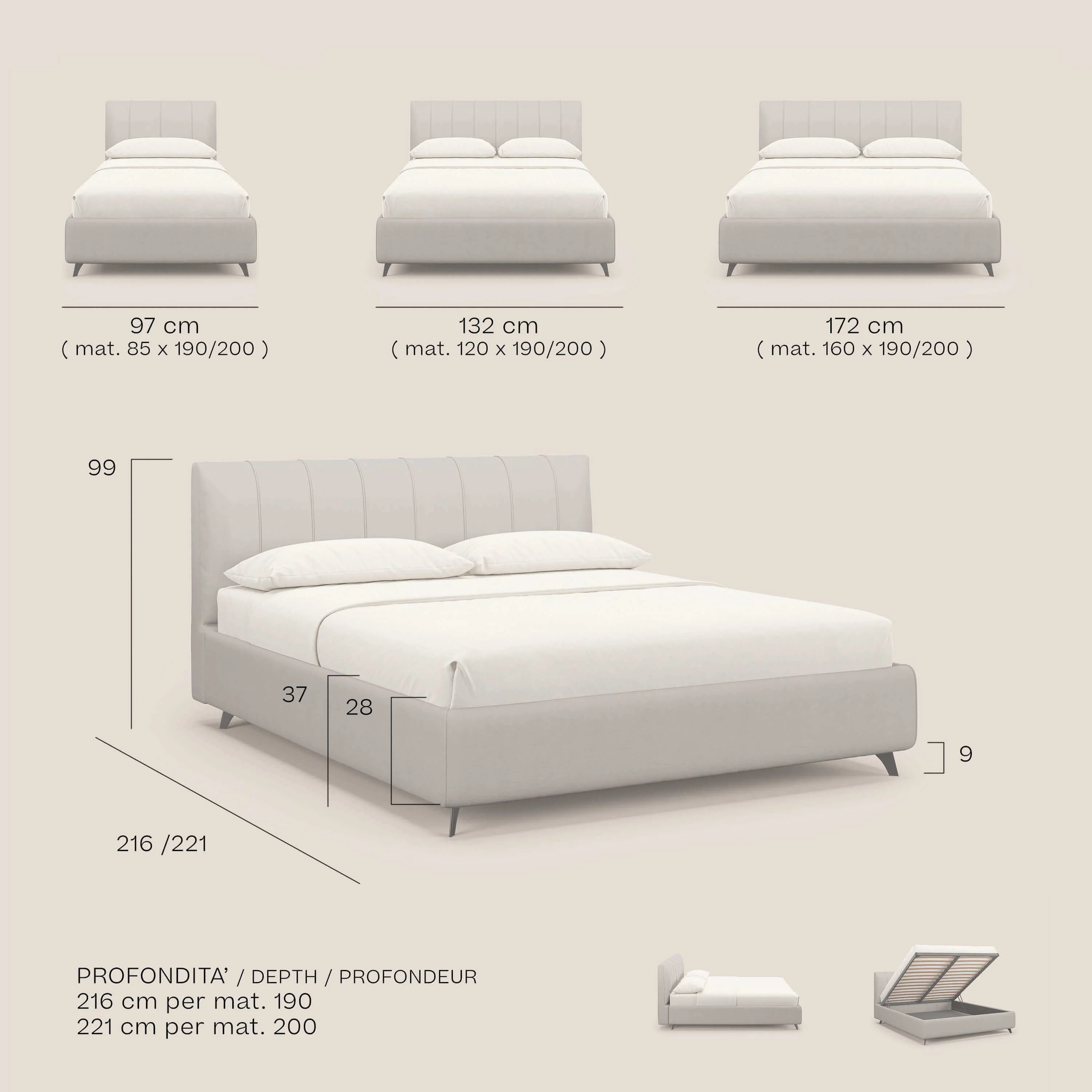 Bogart Lit coffre Édition Grande Fratello - déhoussable en tissu détachable T22 gris - Image 10