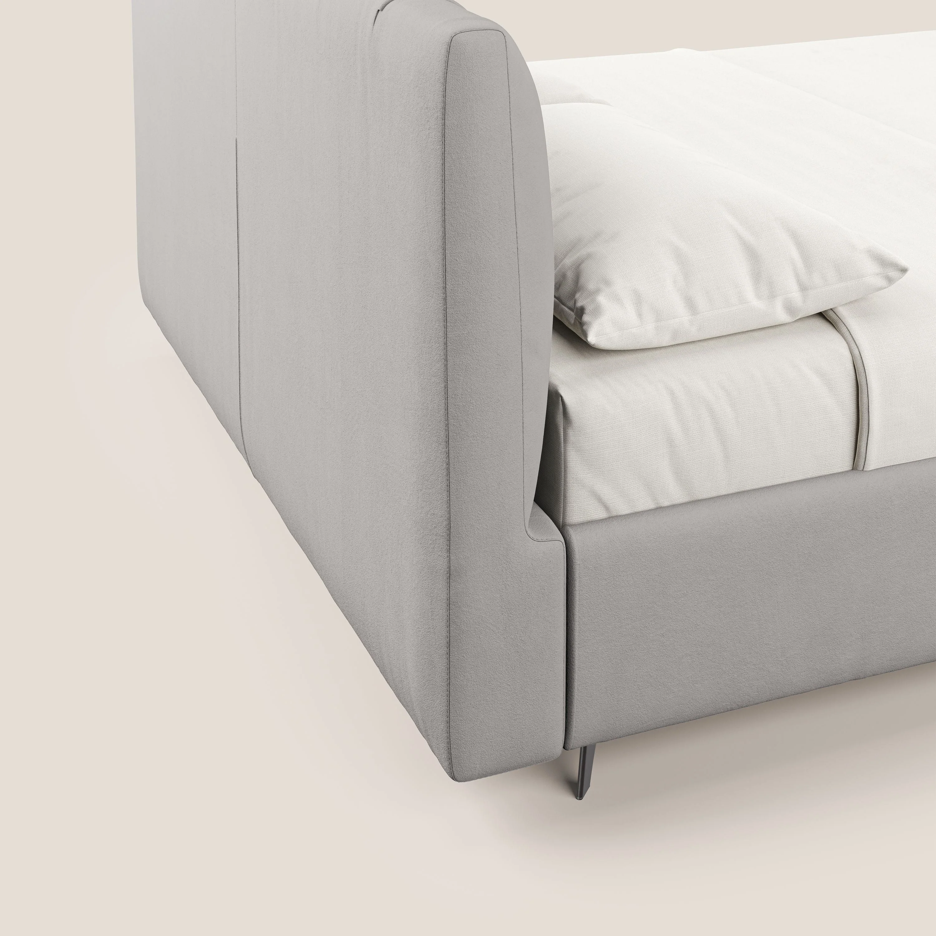 Bogart lit avec coffre rembourré complètement déhoussable en microfibre détachable T11 gris clair - Image 7