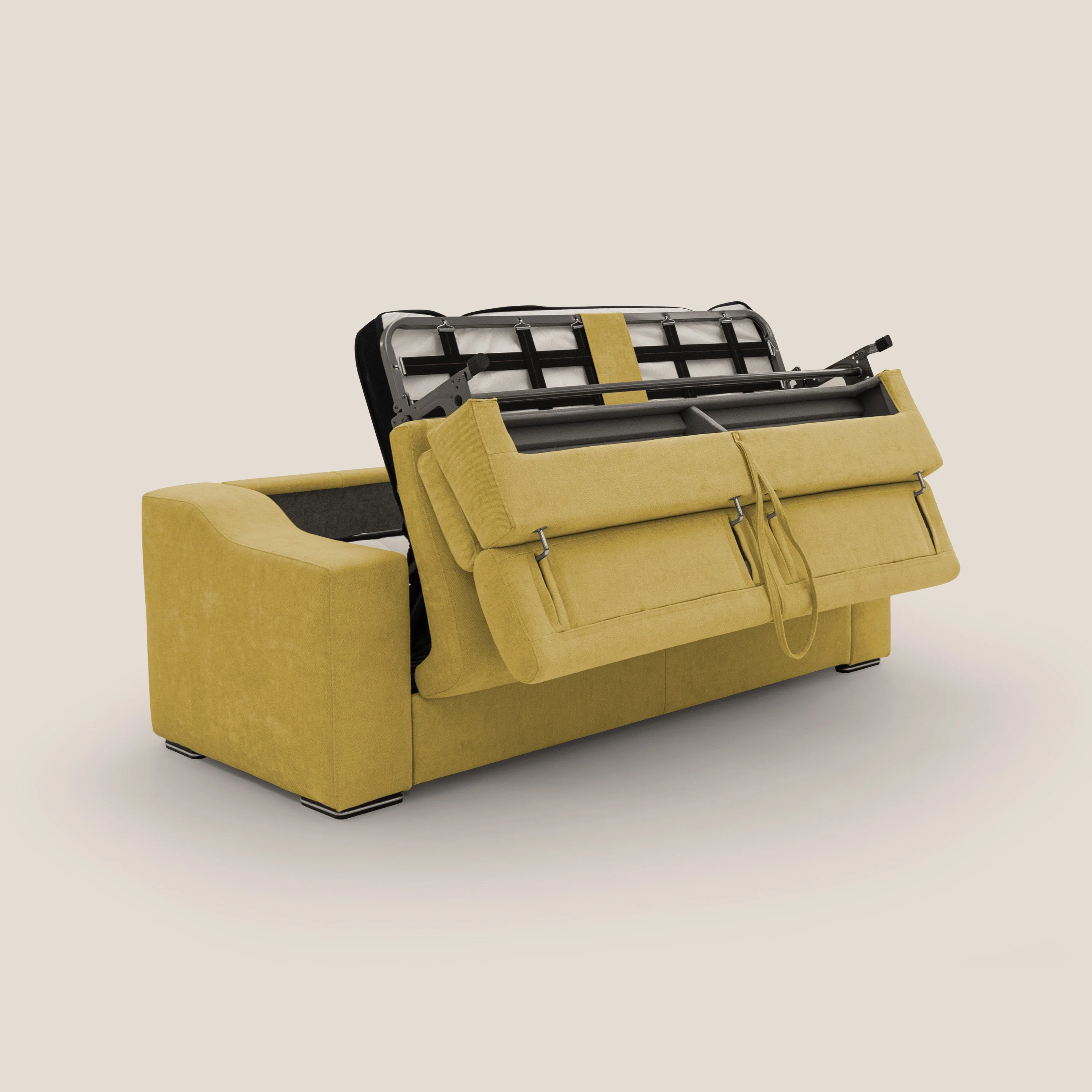 Bomber CanapĂ© convertible matrimonial avec tĂȘtiĂšres en tissu impermĂ©able T14 jaune - Image 3