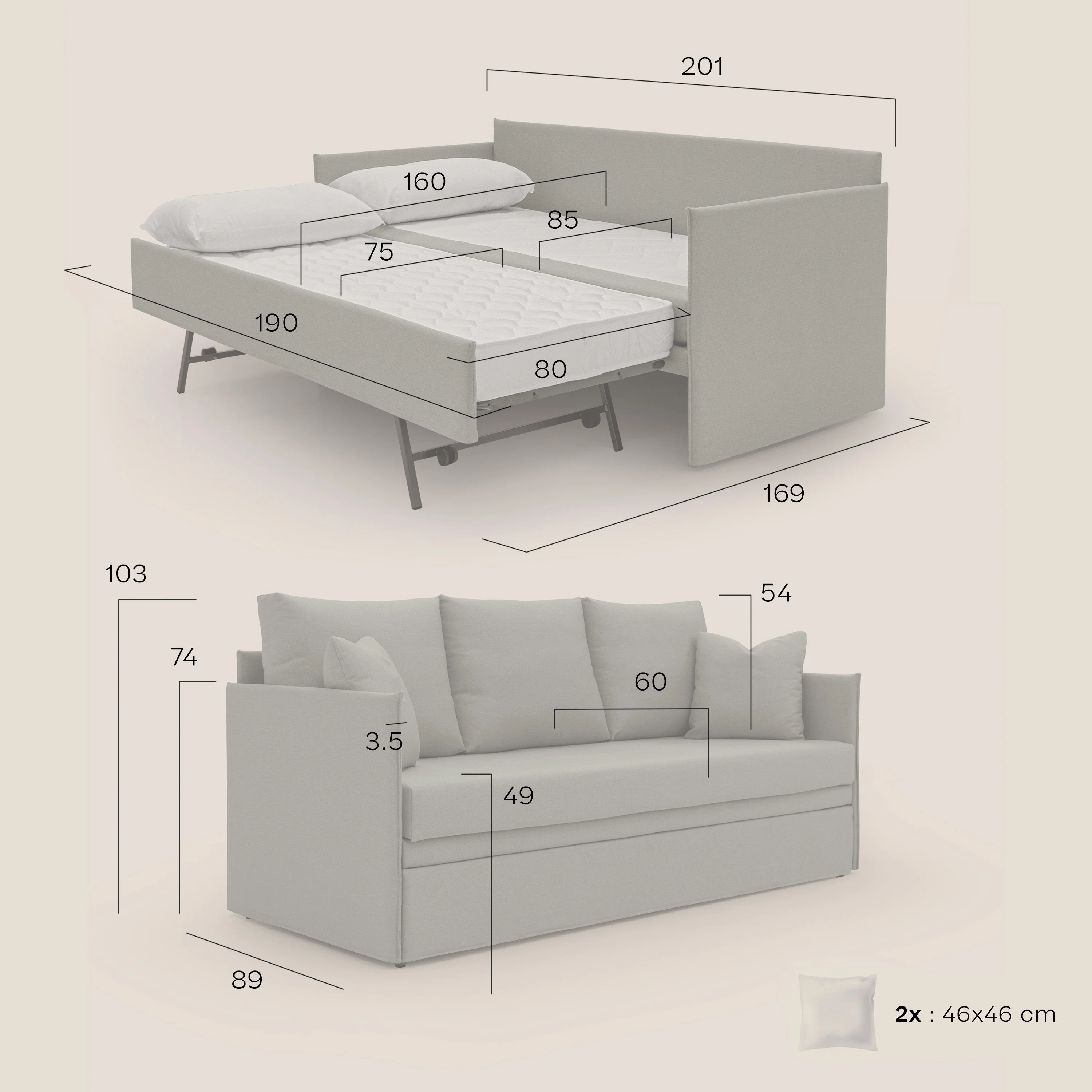 Brera Canapé duplex avec lits jumeaux et tissu effet coton imperméable T13 gris - Image 10