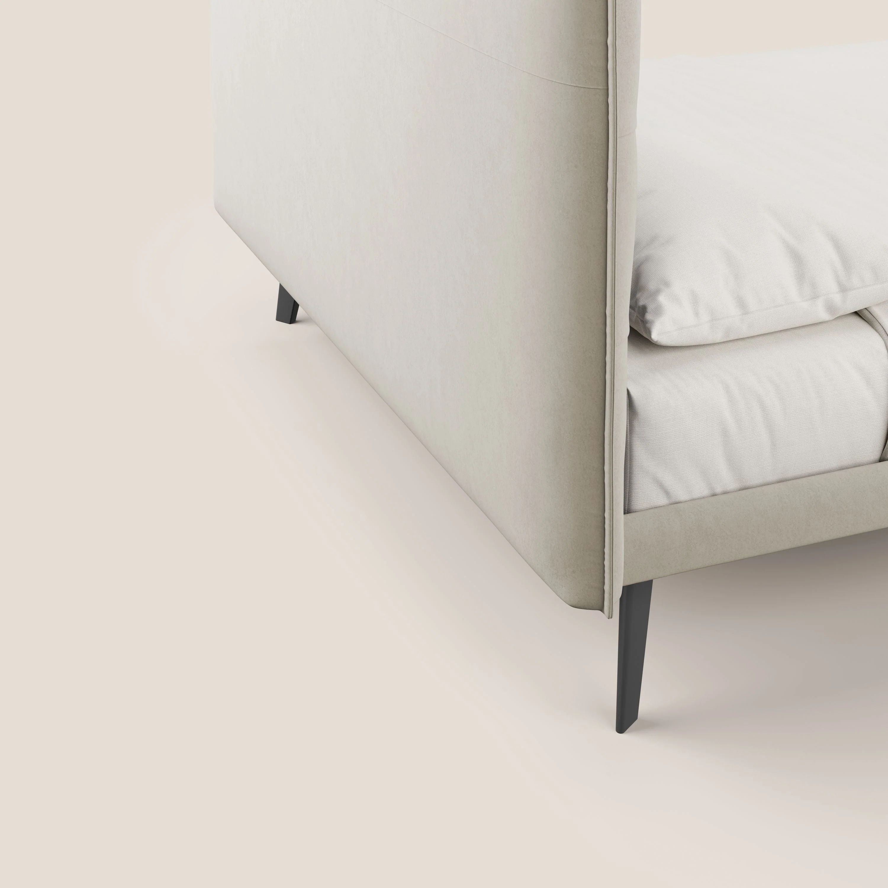 Brigitte lit avec tĂȘte de lit matelassĂ©e pieds hauts foncĂ©s et tissu impermĂ©able T09 beige - Image 6