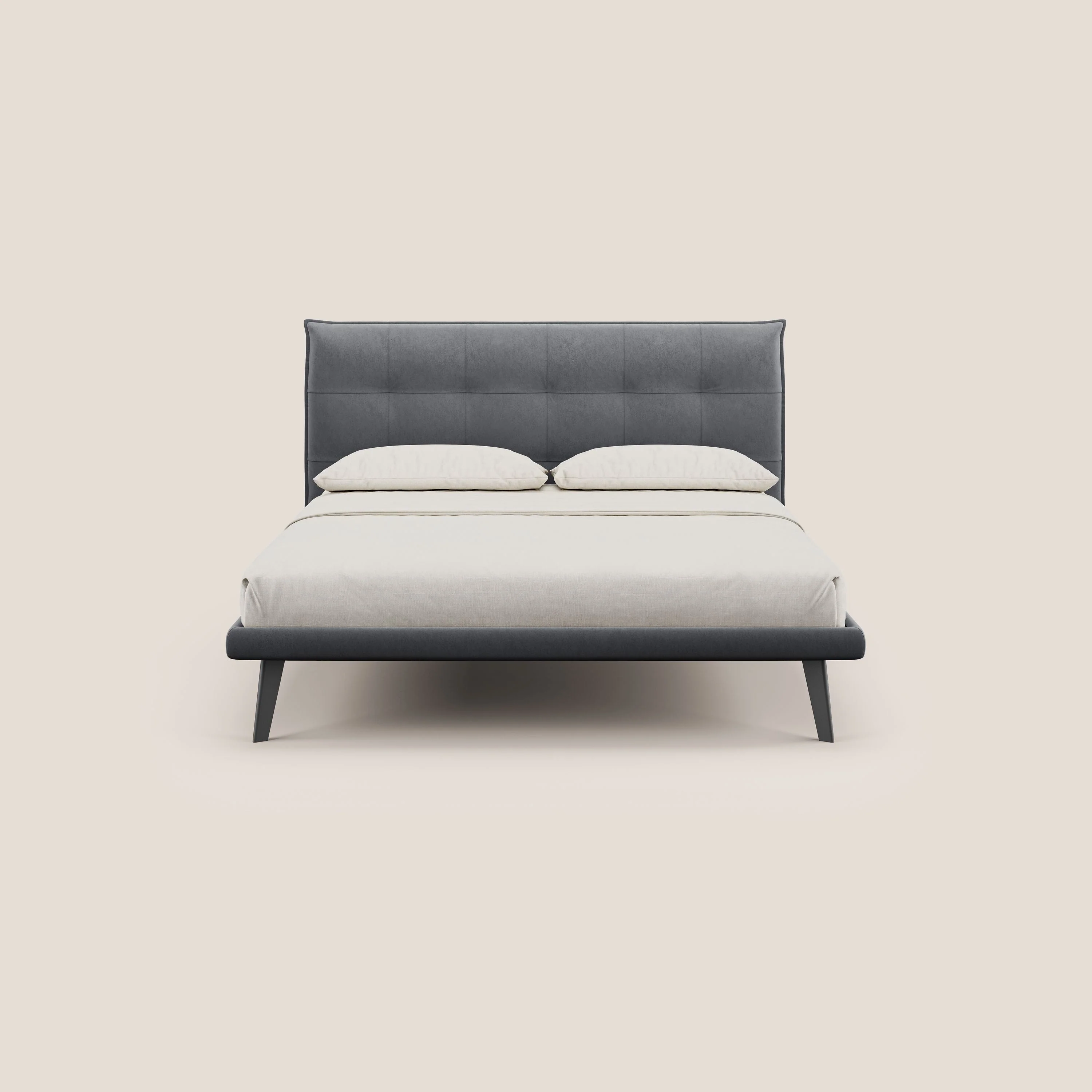 Brigitte lit avec tête de lit matelassée pieds hauts foncés et tissu imperméable T09 gris - Image 2