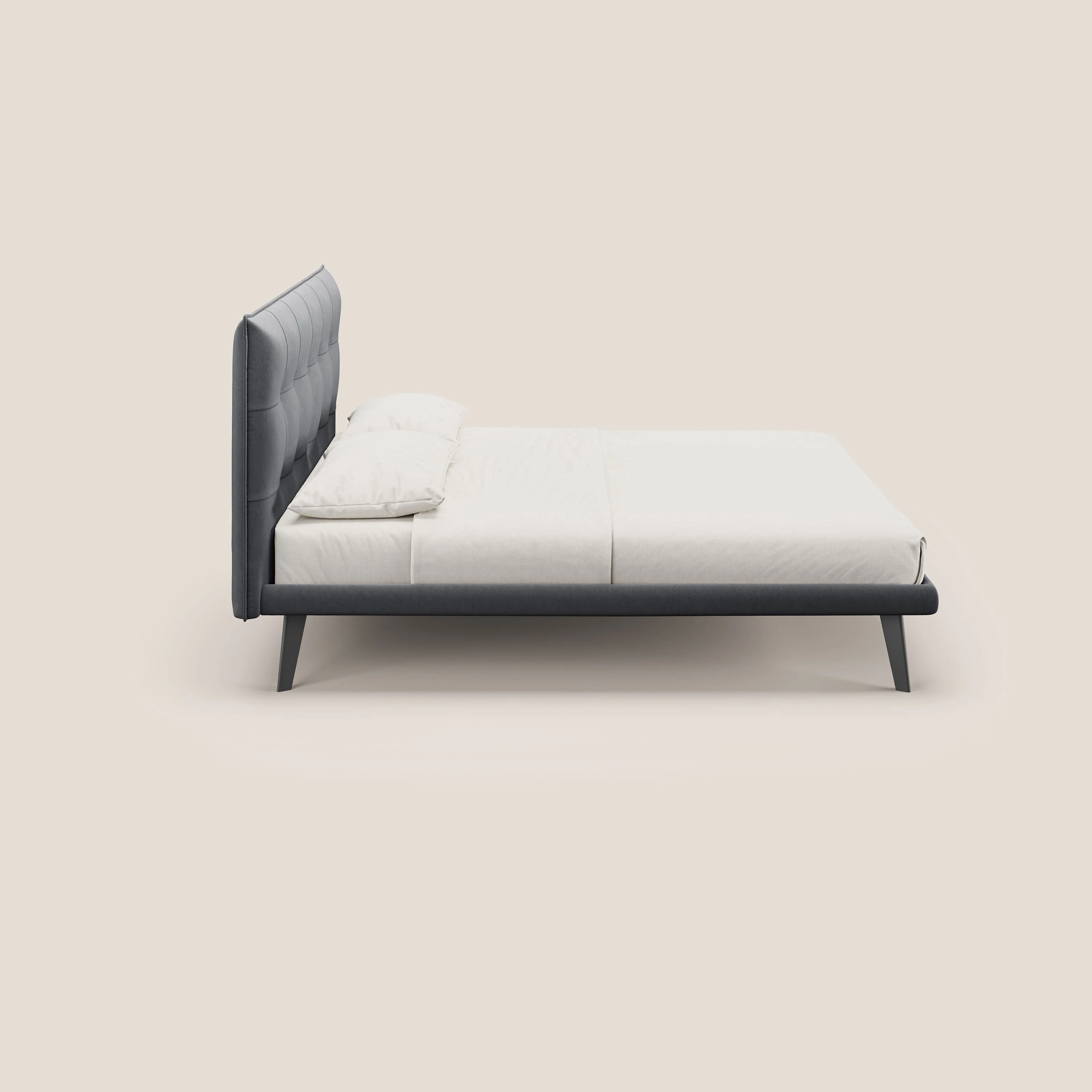 Brigitte lit avec tête de lit matelassée pieds hauts foncés et tissu imperméable T09 gris - Image 3
