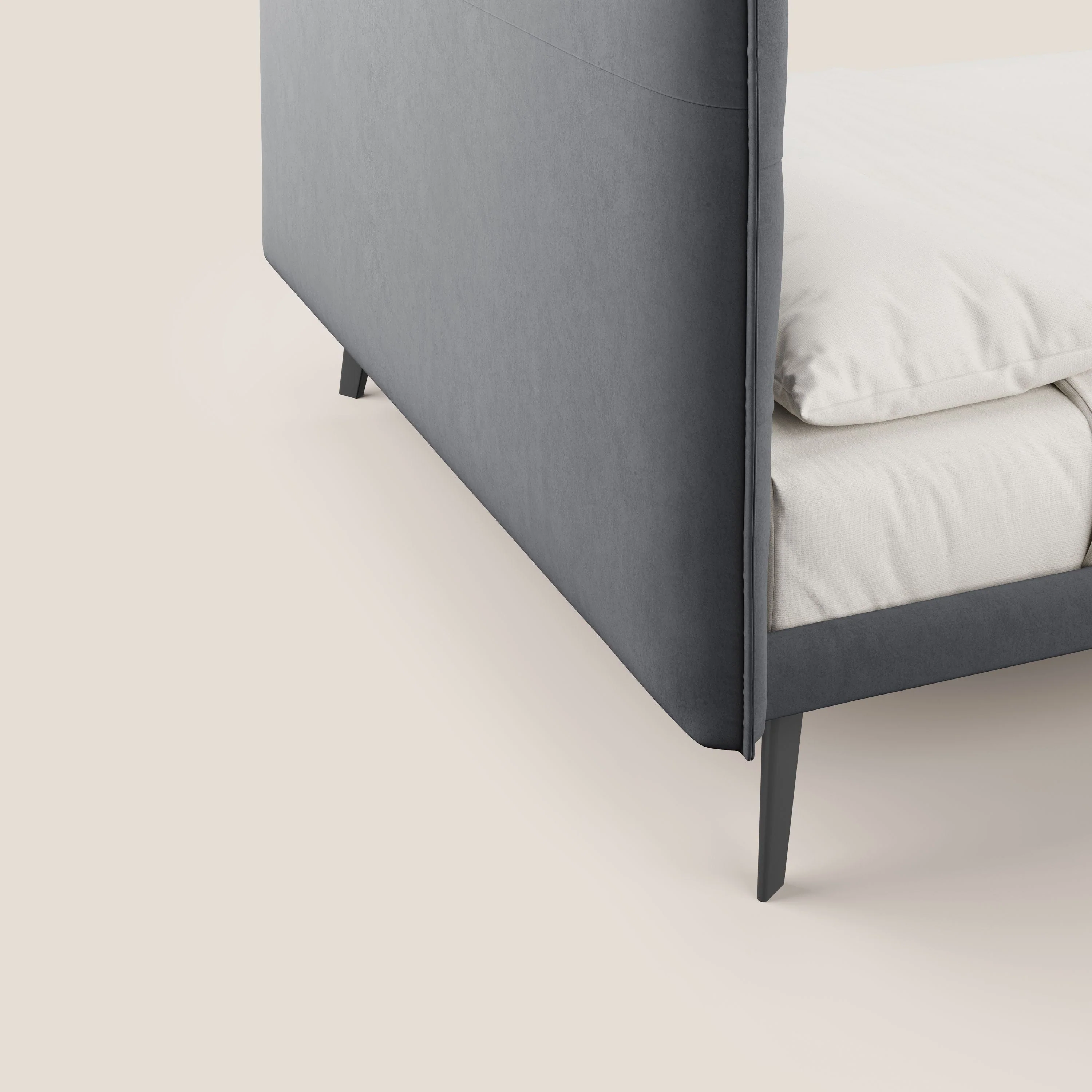 Brigitte lit avec tête de lit matelassée pieds hauts foncés et tissu imperméable T09 gris - Image 6