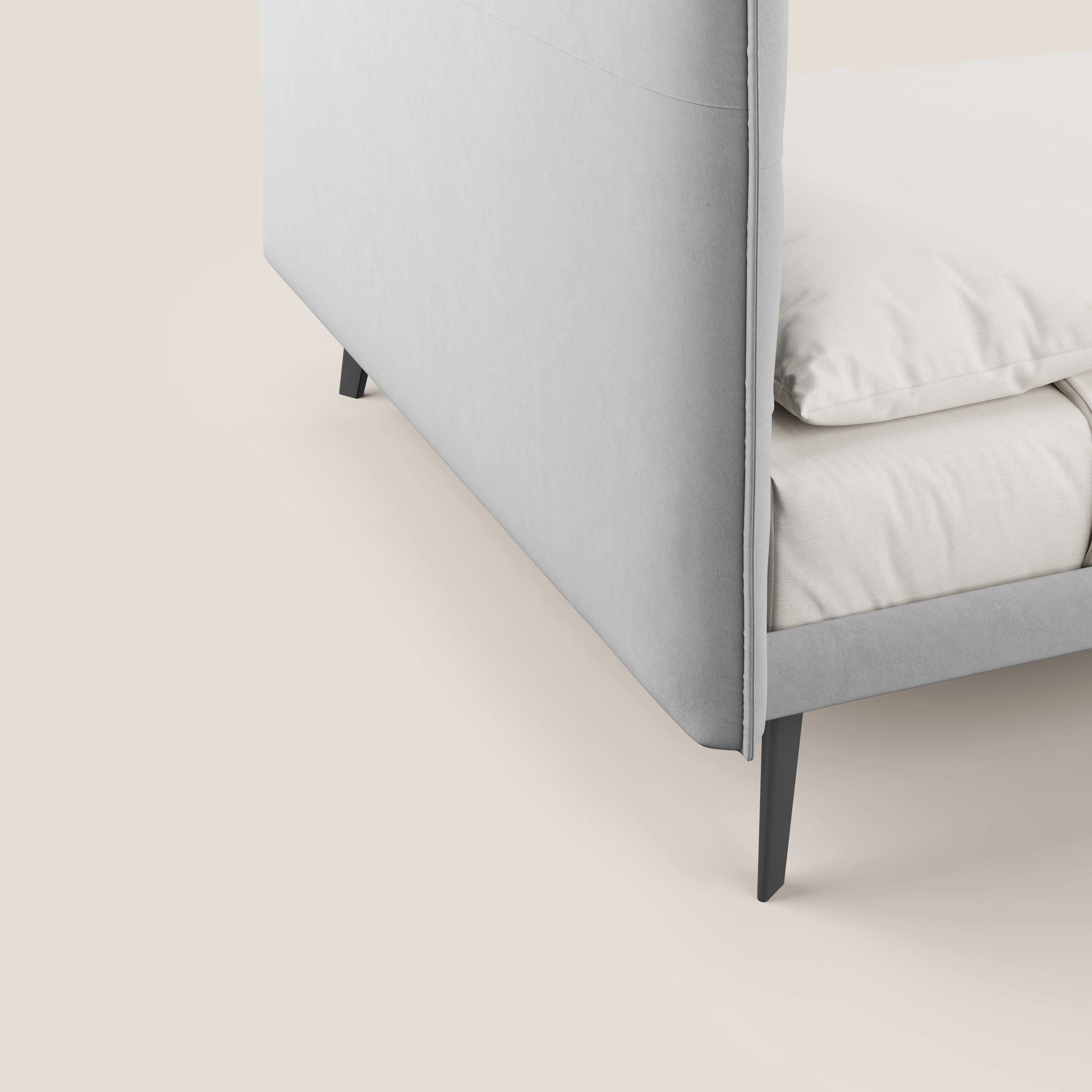 Brigitte lit avec tĂȘte de lit matelassĂ©e pieds hauts foncĂ©s et tissu impermĂ©able T09 gris clair - Image 6