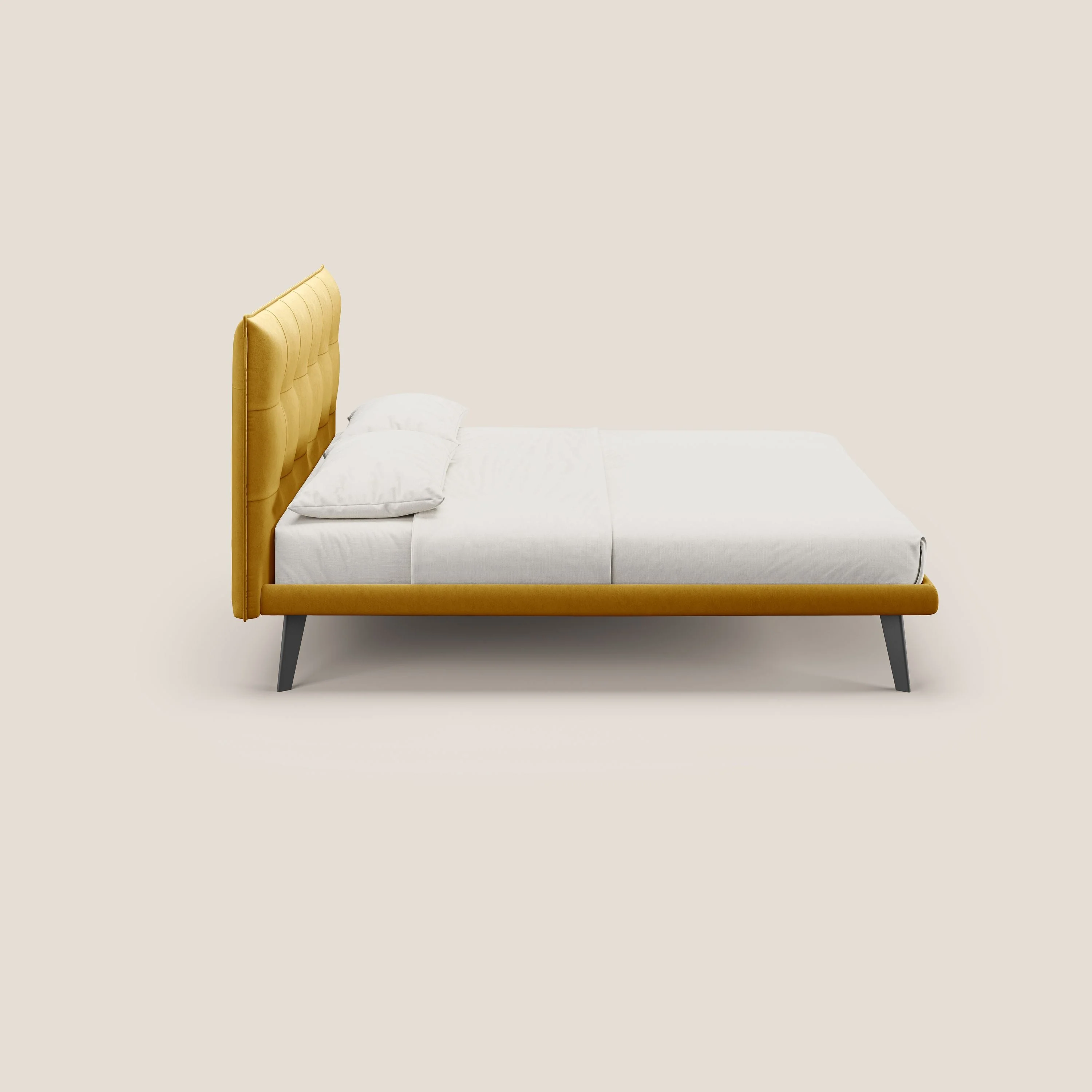 Brigitte lit avec tête de lit matelassée pieds hauts foncés et tissu imperméable T09 jaune - Image 3