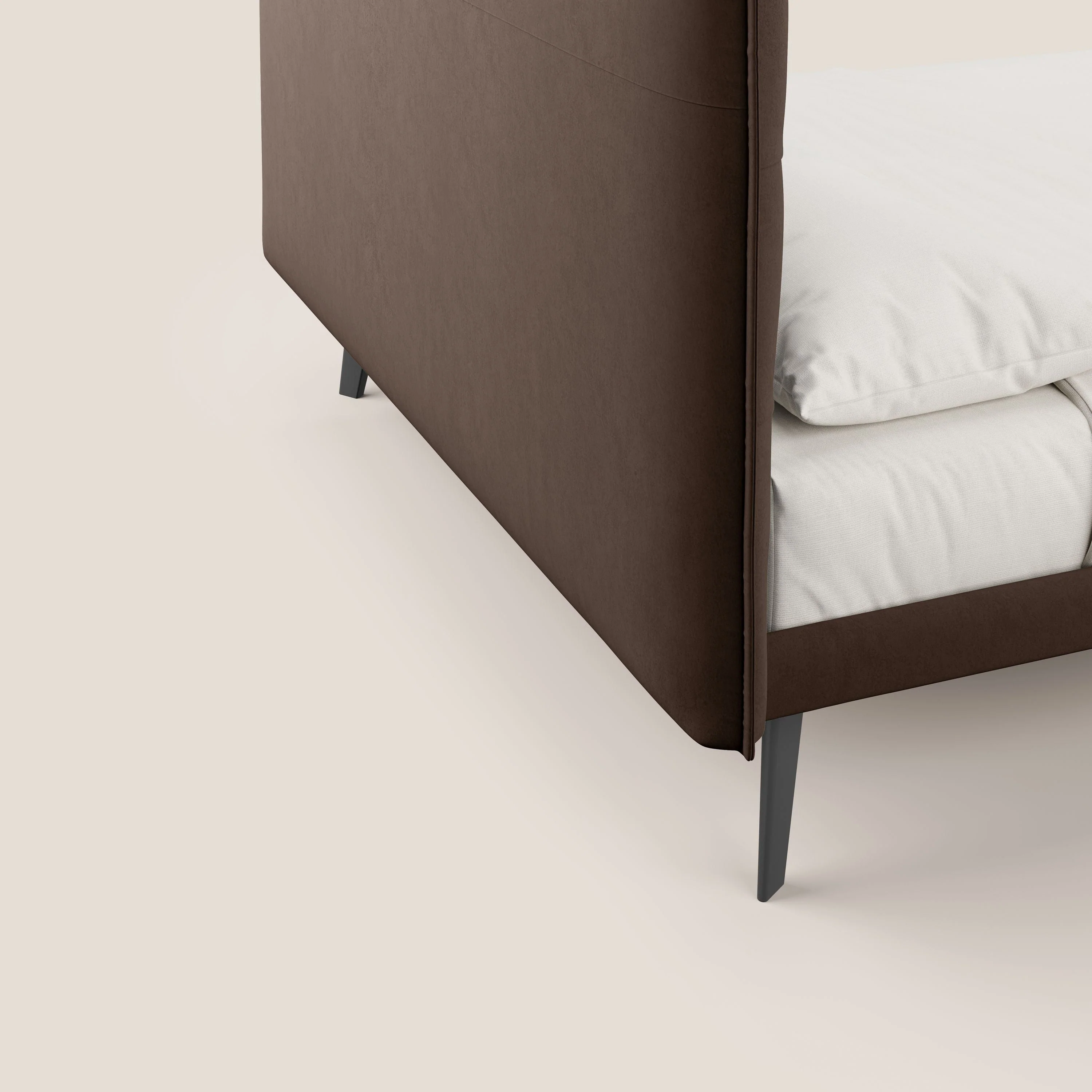 Brigitte lit avec tête de lit matelassée pieds hauts foncés et tissu imperméable T09 marron - Image 6