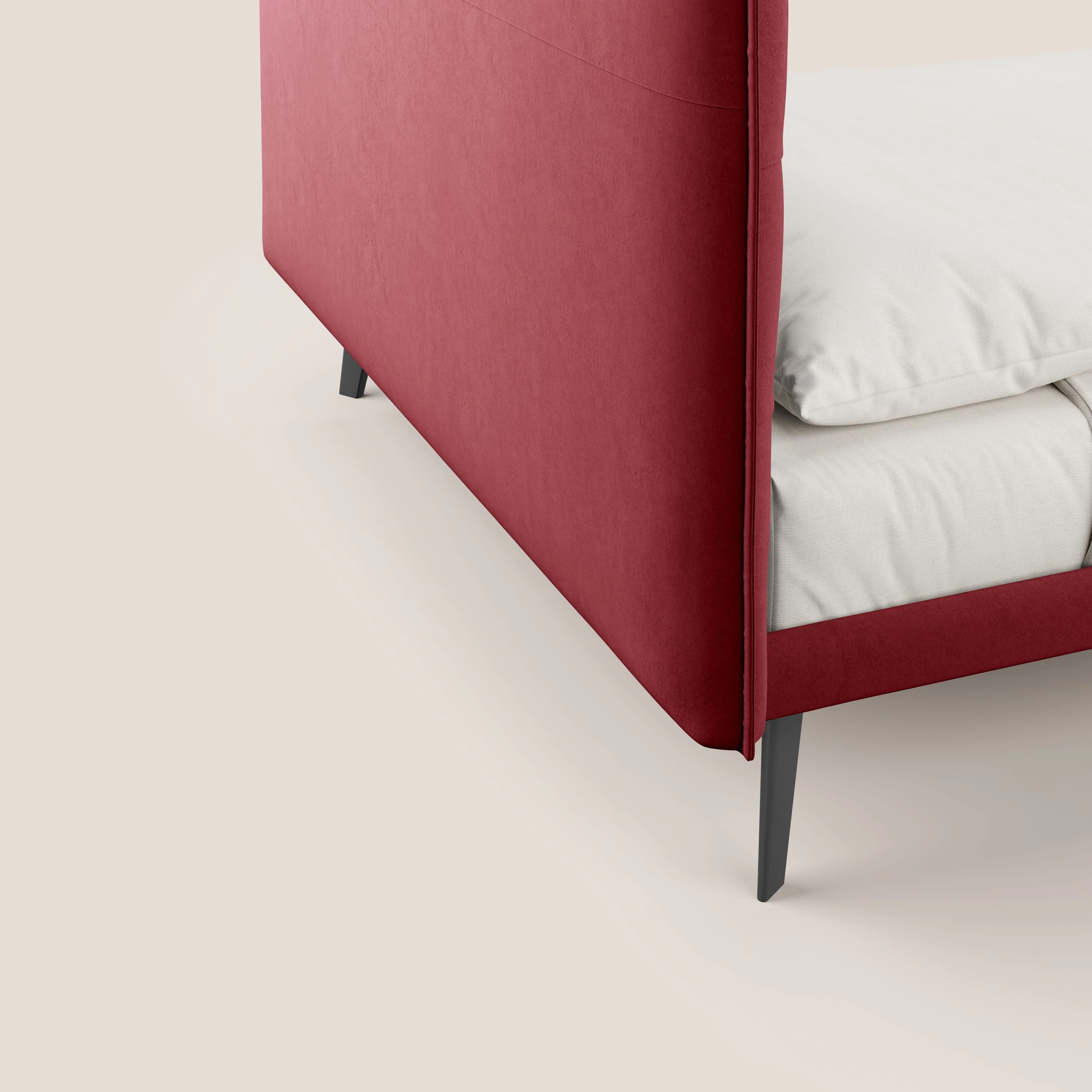Brigitte lit avec tête de lit matelassée pieds hauts foncés et tissu imperméable T09 rouge - Image 6