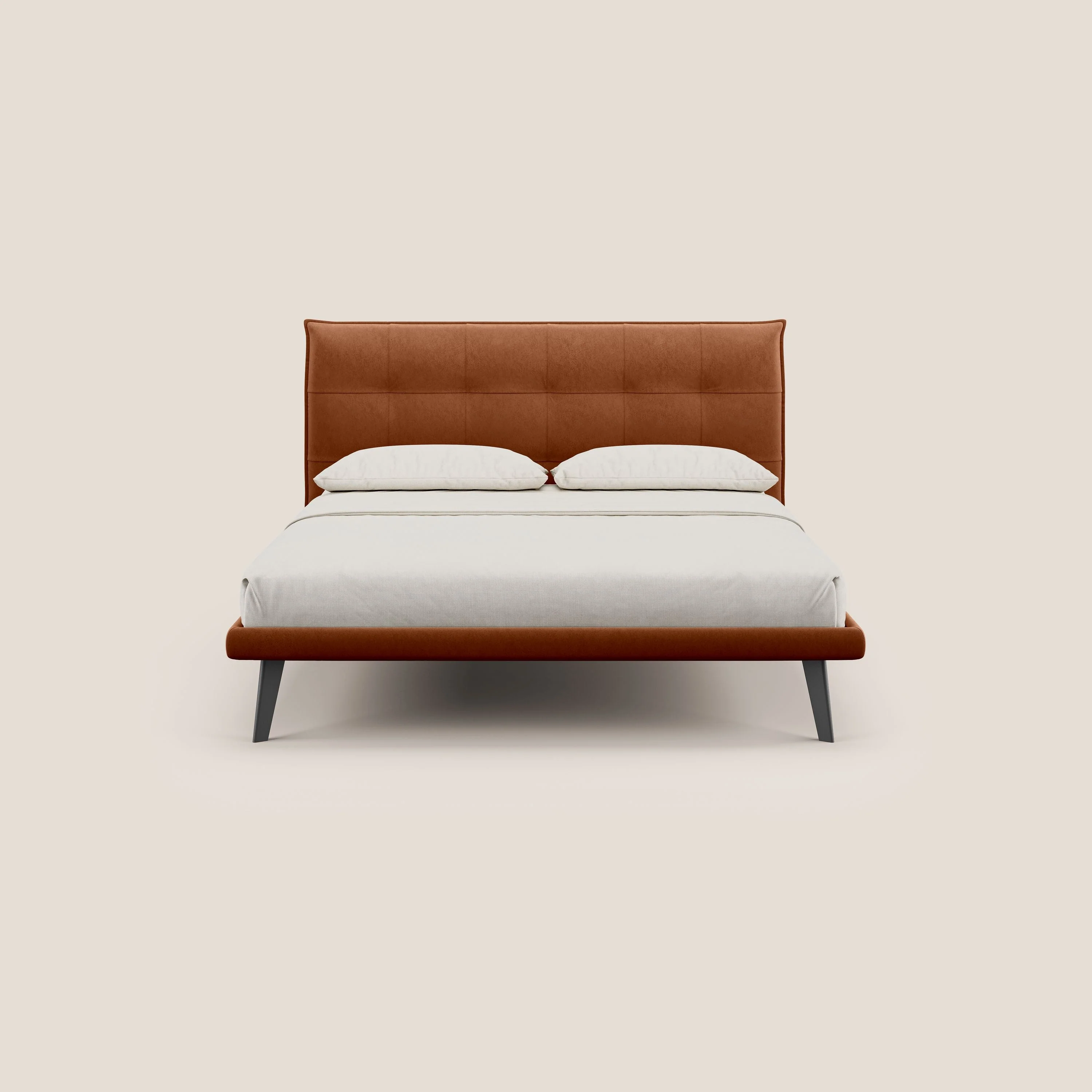 Brigitte lit avec tête de lit matelassée pieds hauts foncés et tissu imperméable T09 rouille - Image 2
