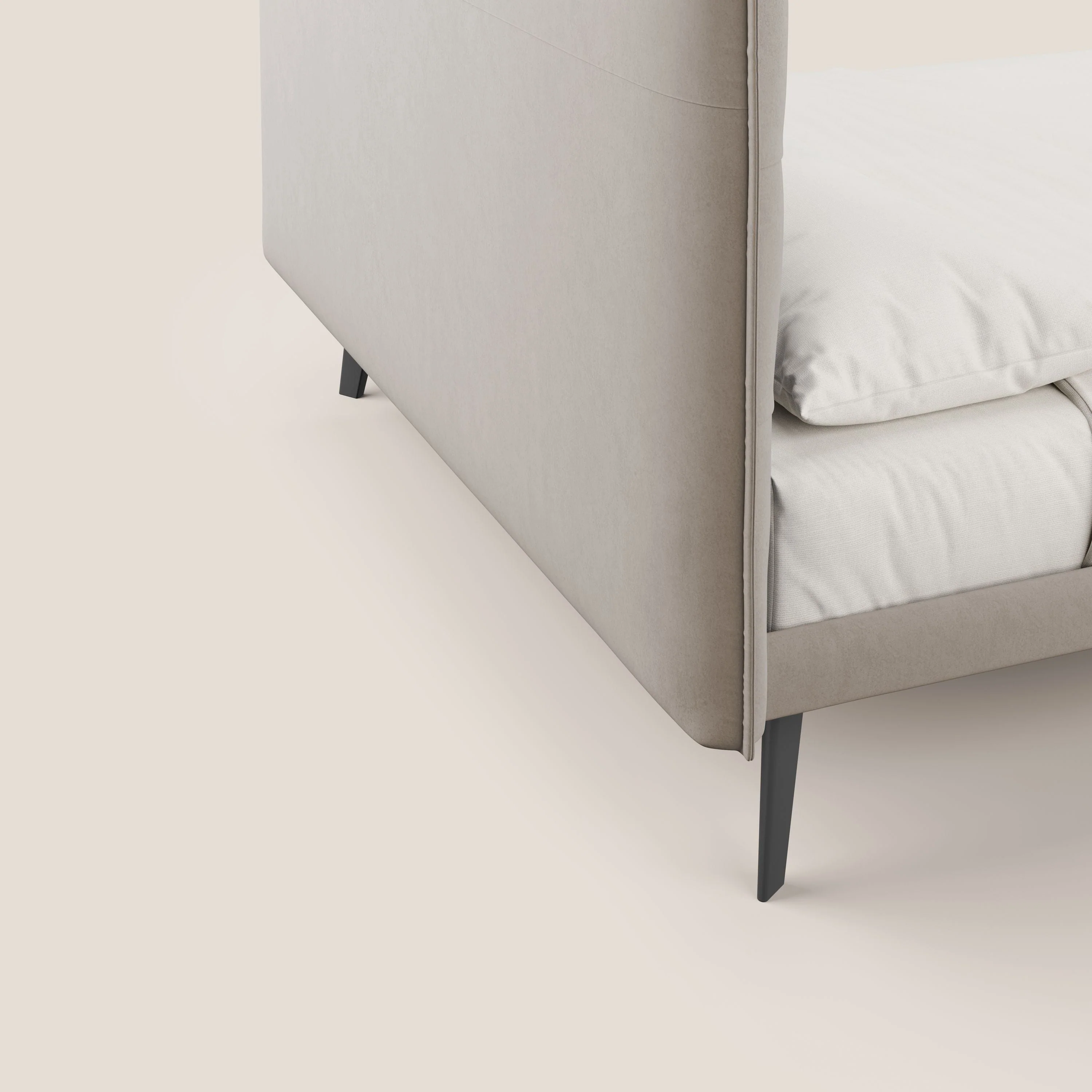 Brigitte lit avec tĂȘte de lit matelassĂ©e pieds hauts foncĂ©s et tissu impermĂ©able T09 Taupe tortora - Image 6