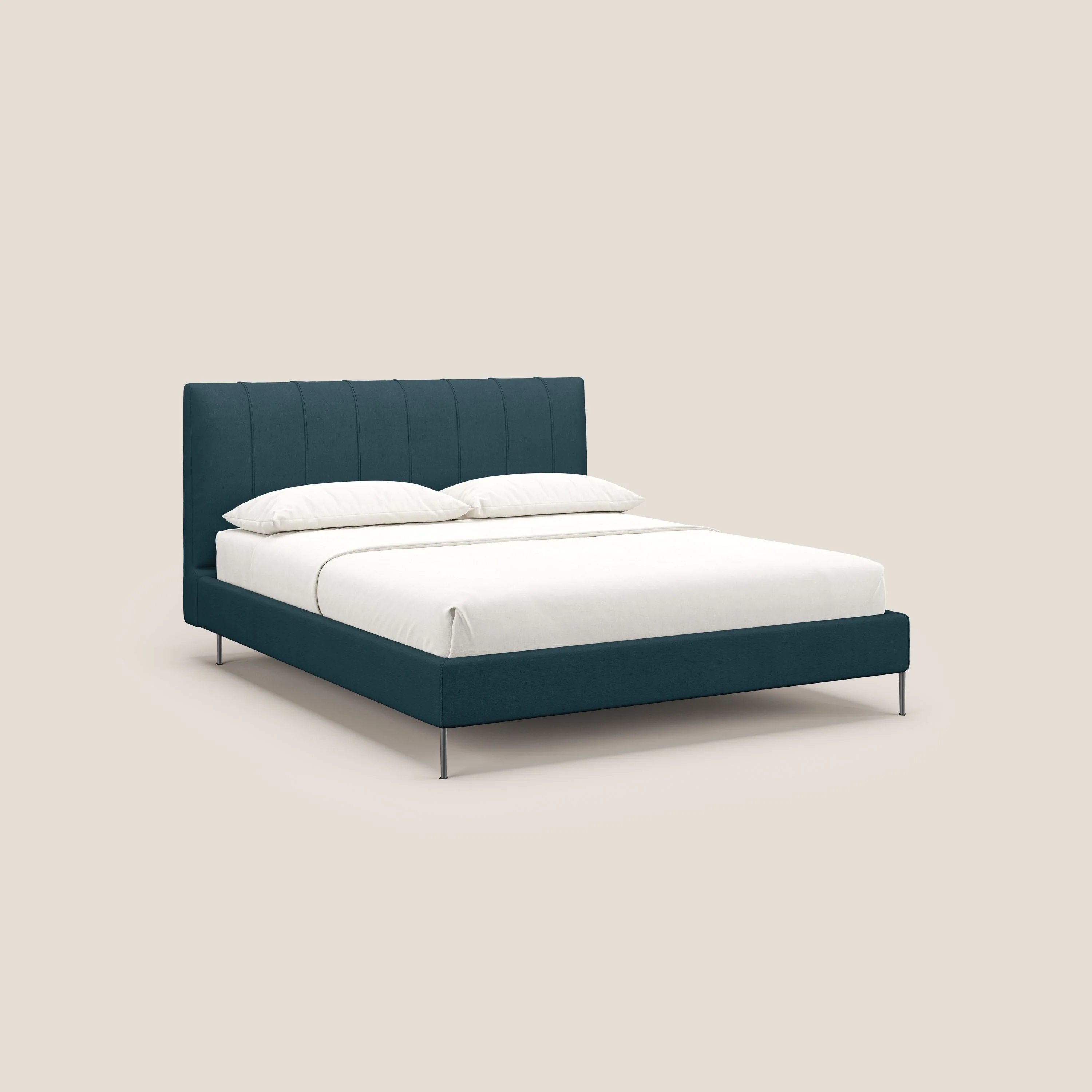 Calliope lit rembourré aux pieds hauts complètement déhoussable en tissu détachable T17 bleu canard