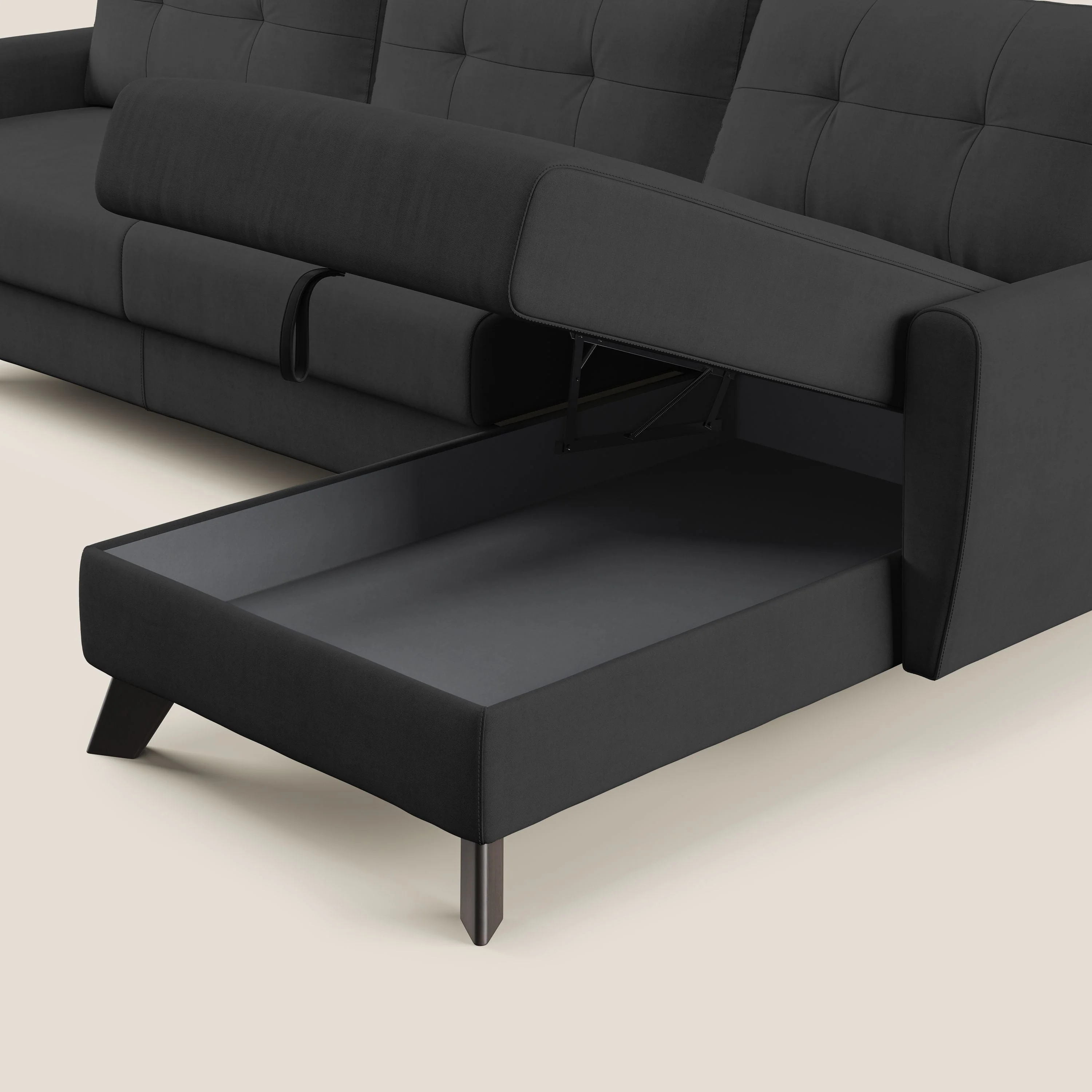 Callisto Canapé d'angle convertible en tissu doux imperméable T02 noir - Image 9