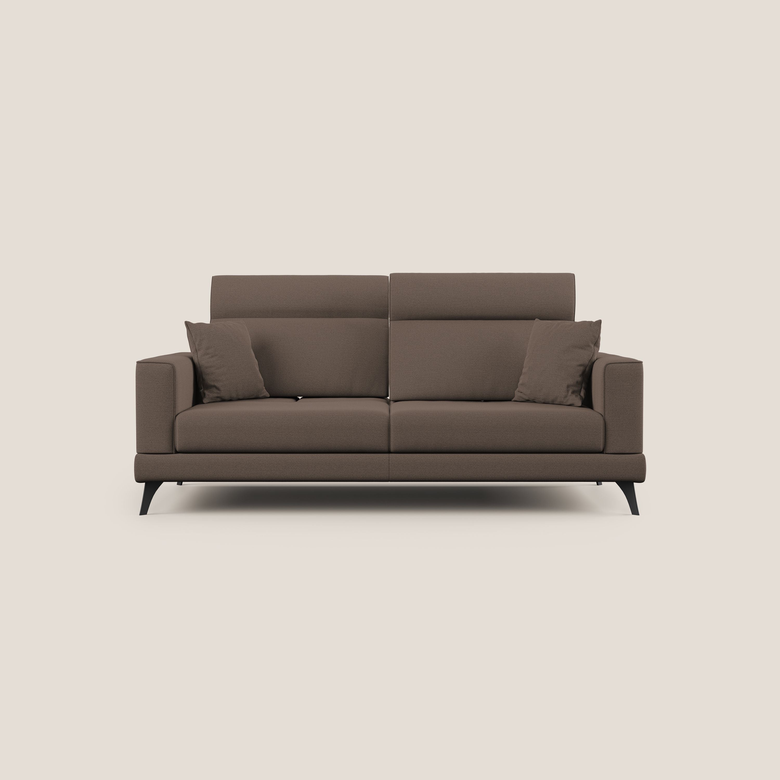Slide Divano con schienali traslanti e poggiatesta in tessuto simil cotone impermeabile T19 marron