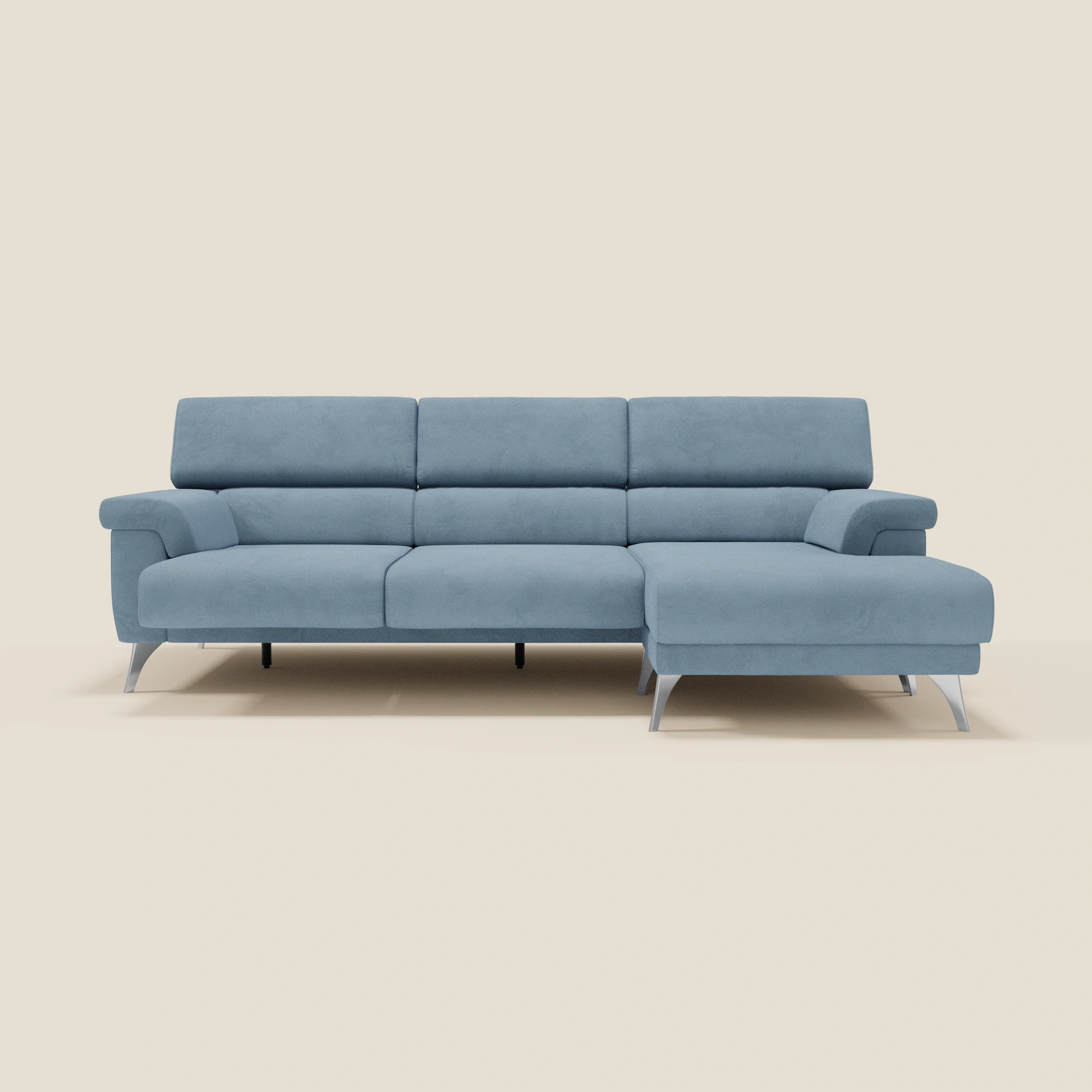 Raffaello Canapé d'angle avec assises coulissantes et têtières en microfibre détachable T11 bleu pastel - Image 10