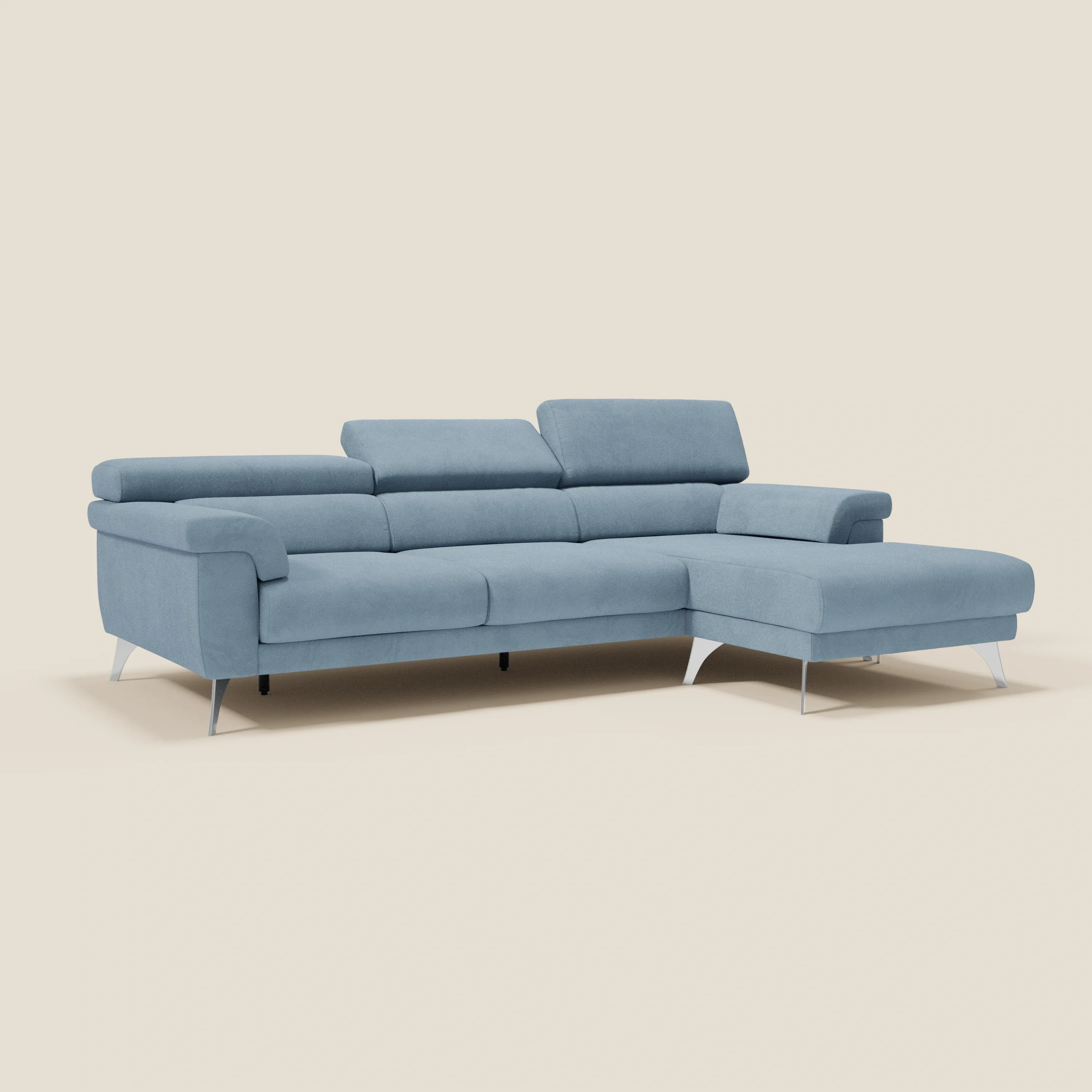 Raffaello Canapé d'angle avec assises coulissantes et têtières en microfibre détachable T11 bleu pastel - Image 3