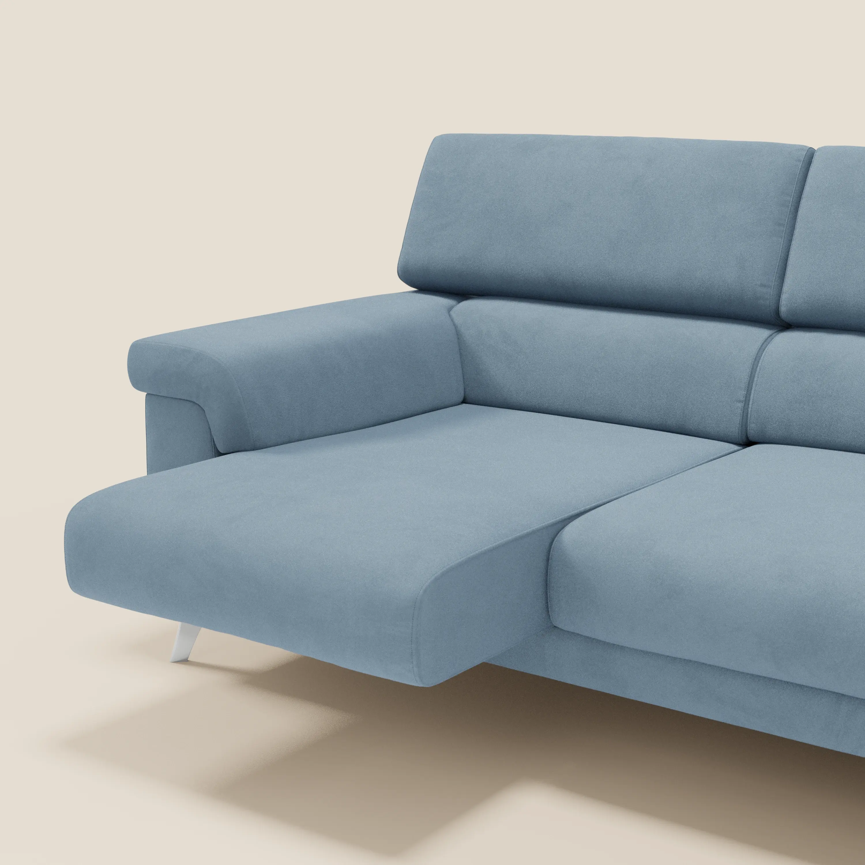Raffaello Canapé d'angle avec assises coulissantes et têtières en microfibre détachable T11 bleu pastel - Image 5