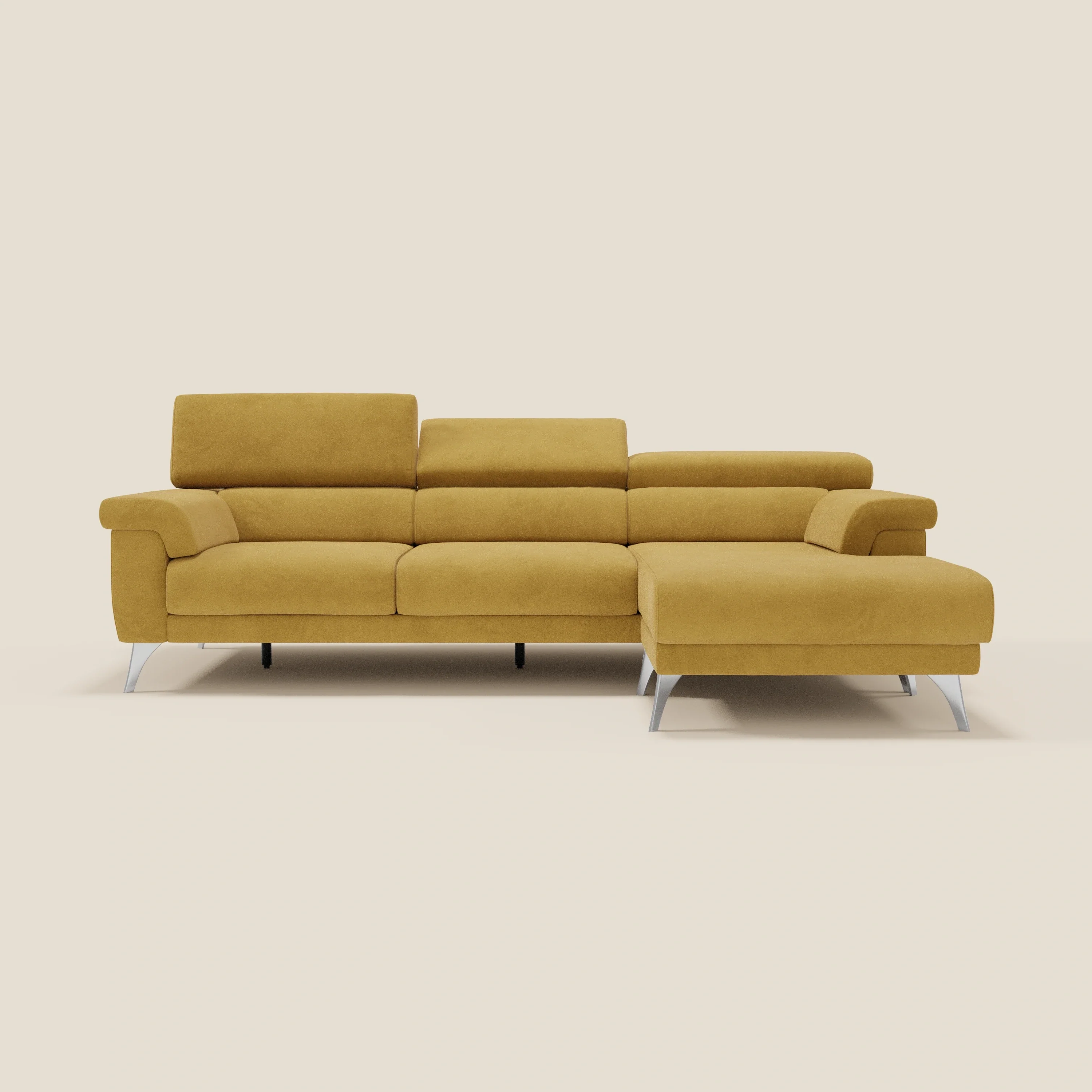 Raffaello Canapé d'angle avec assises coulissantes et têtières en microfibre détachable T11 jaune