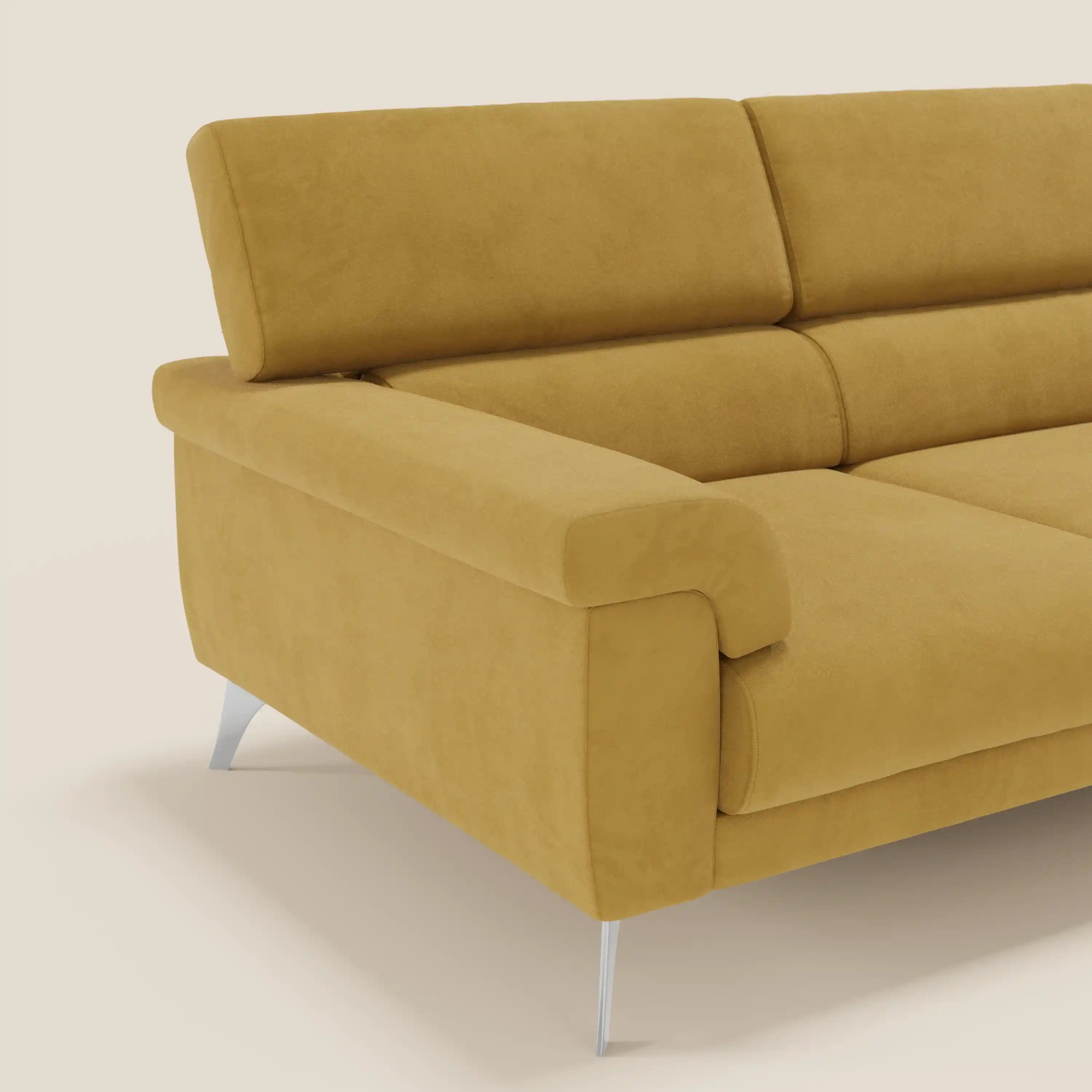 Raffaello Canapé d'angle avec assises coulissantes et têtières en microfibre détachable T11 jaune - Image 4