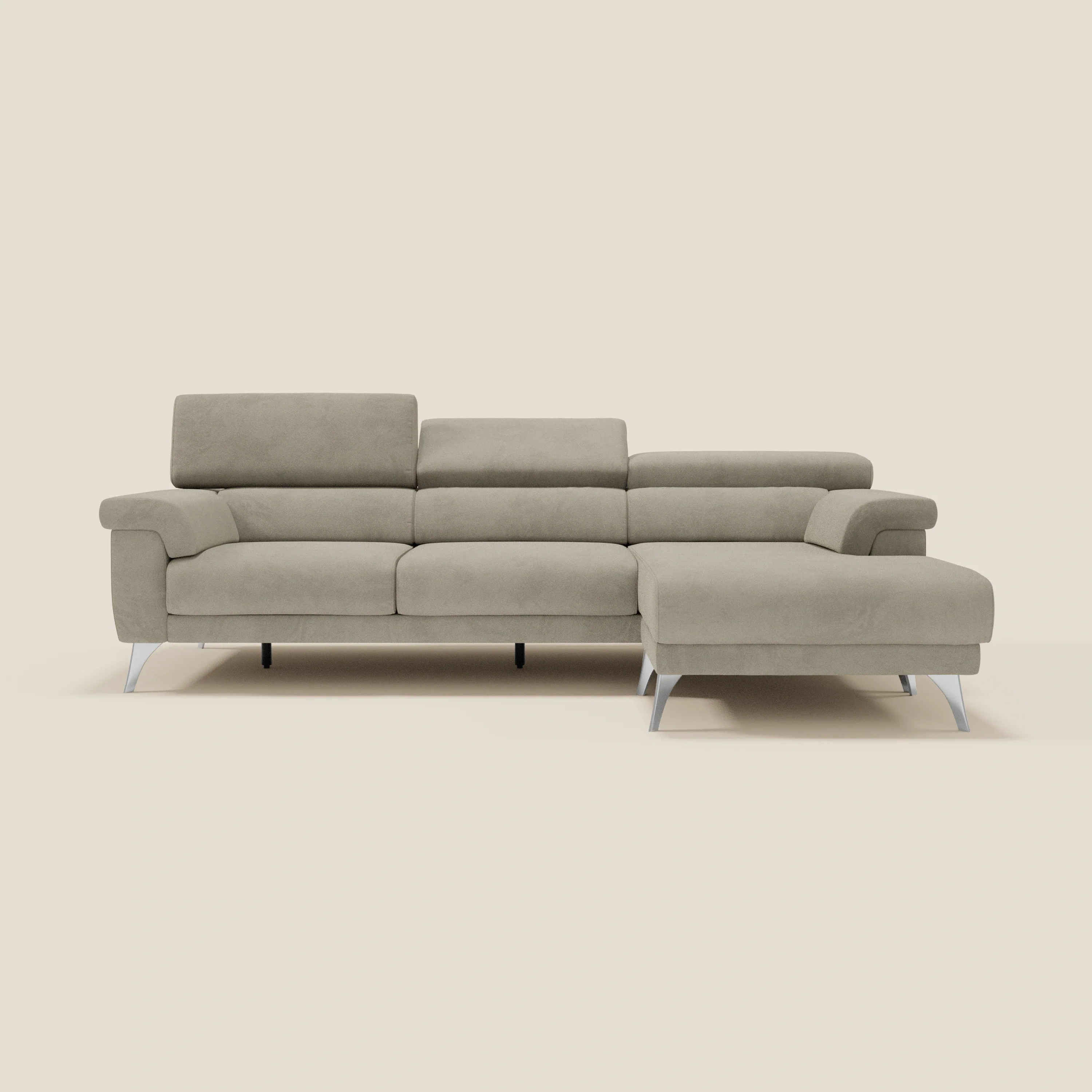 Raffaello Canapé d'angle avec assises coulissantes et têtières en microfibre détachable T11 taupe