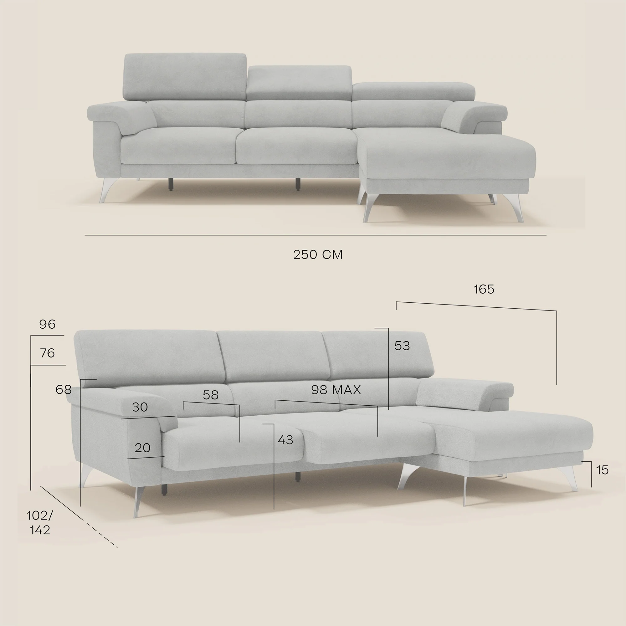 Raffaello Canapé d'angle avec assises coulissantes et têtières en microfibre détachable T11 taupe - Image 13