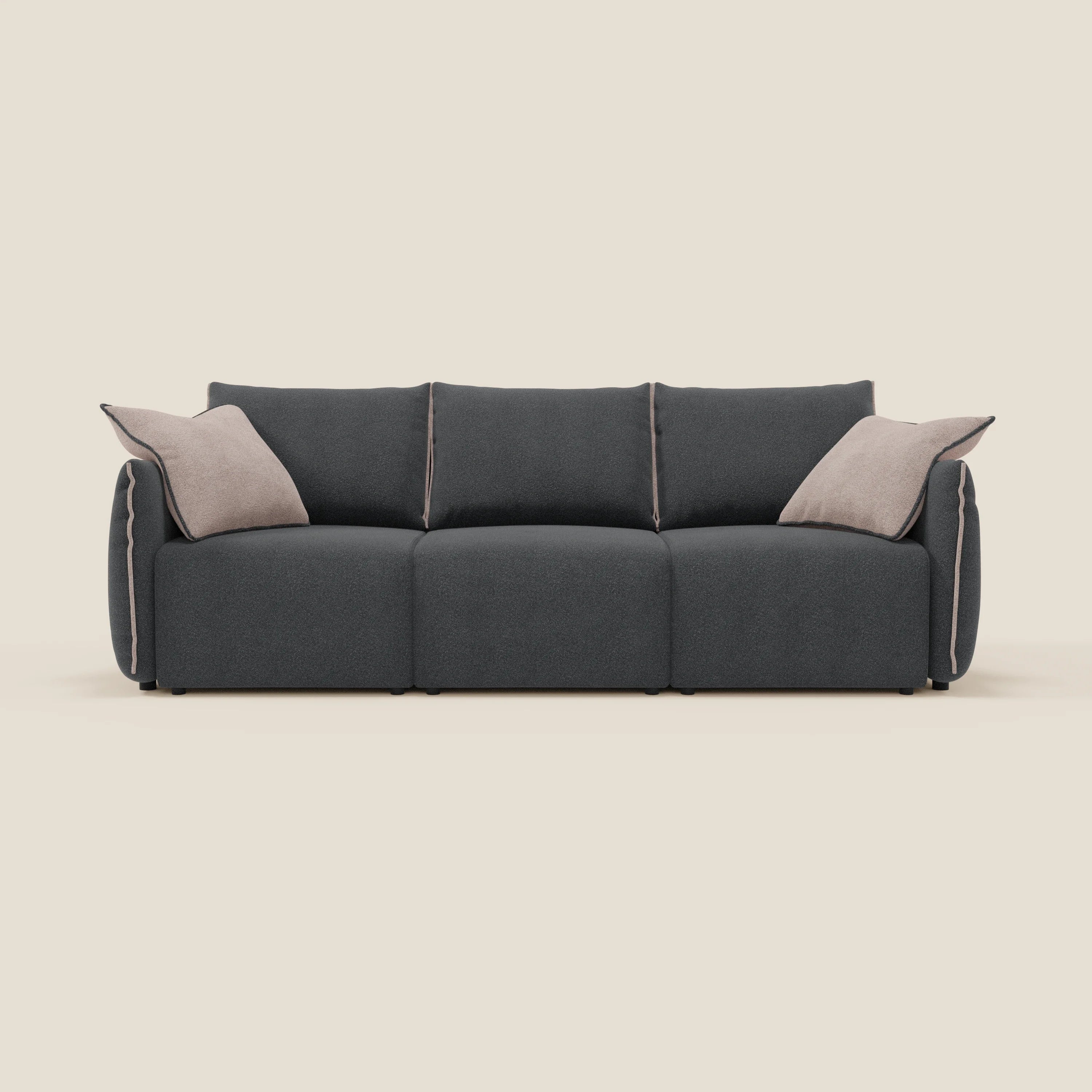 Flexar Canapé  avec 3 assises coulissantes et dossier en duvet en bouclette douce et imperméable T07 Anthracite - rose
