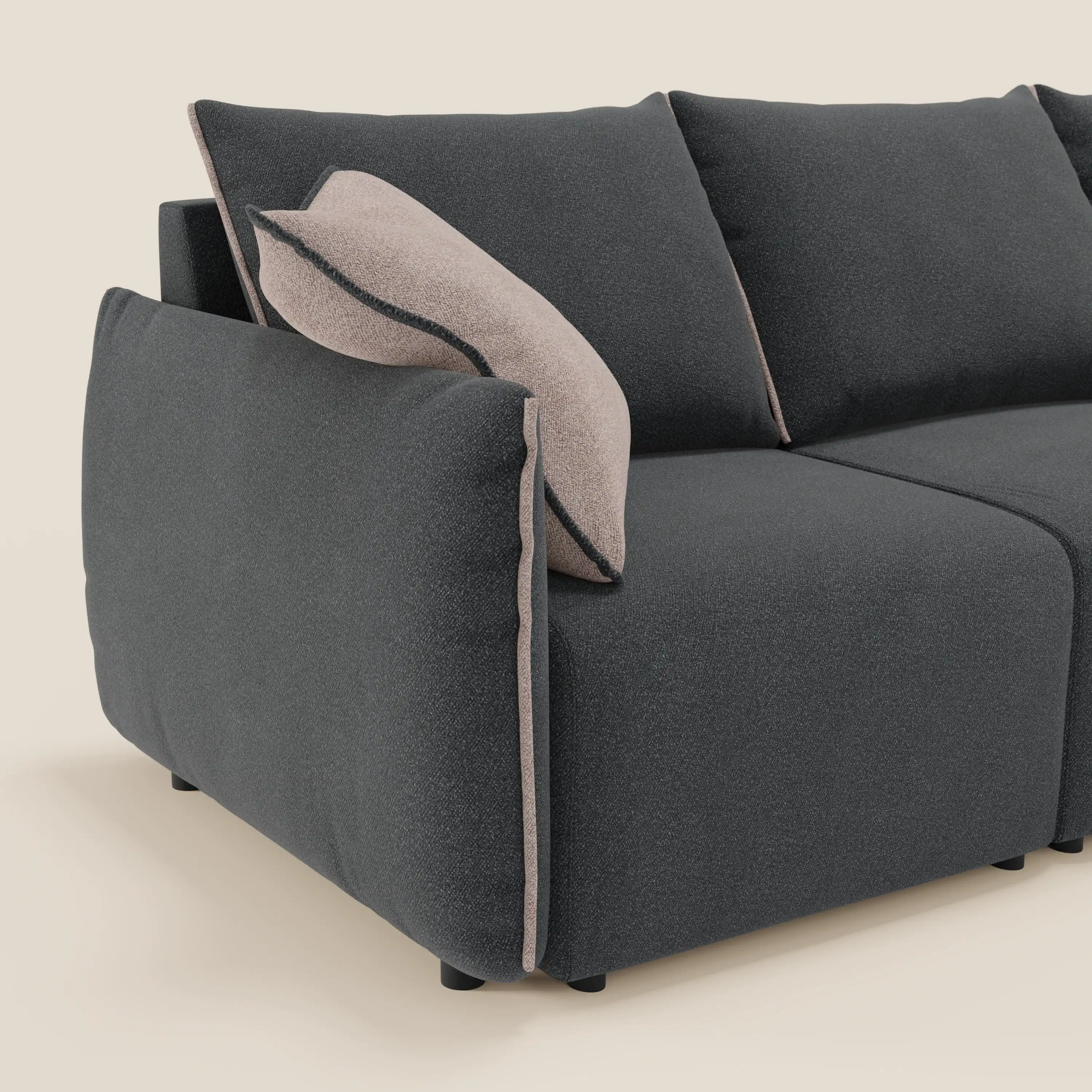 Flexar Canapé  avec 3 assises coulissantes et dossier en duvet en bouclette douce et imperméable T07 Anthracite - rose - Image 4