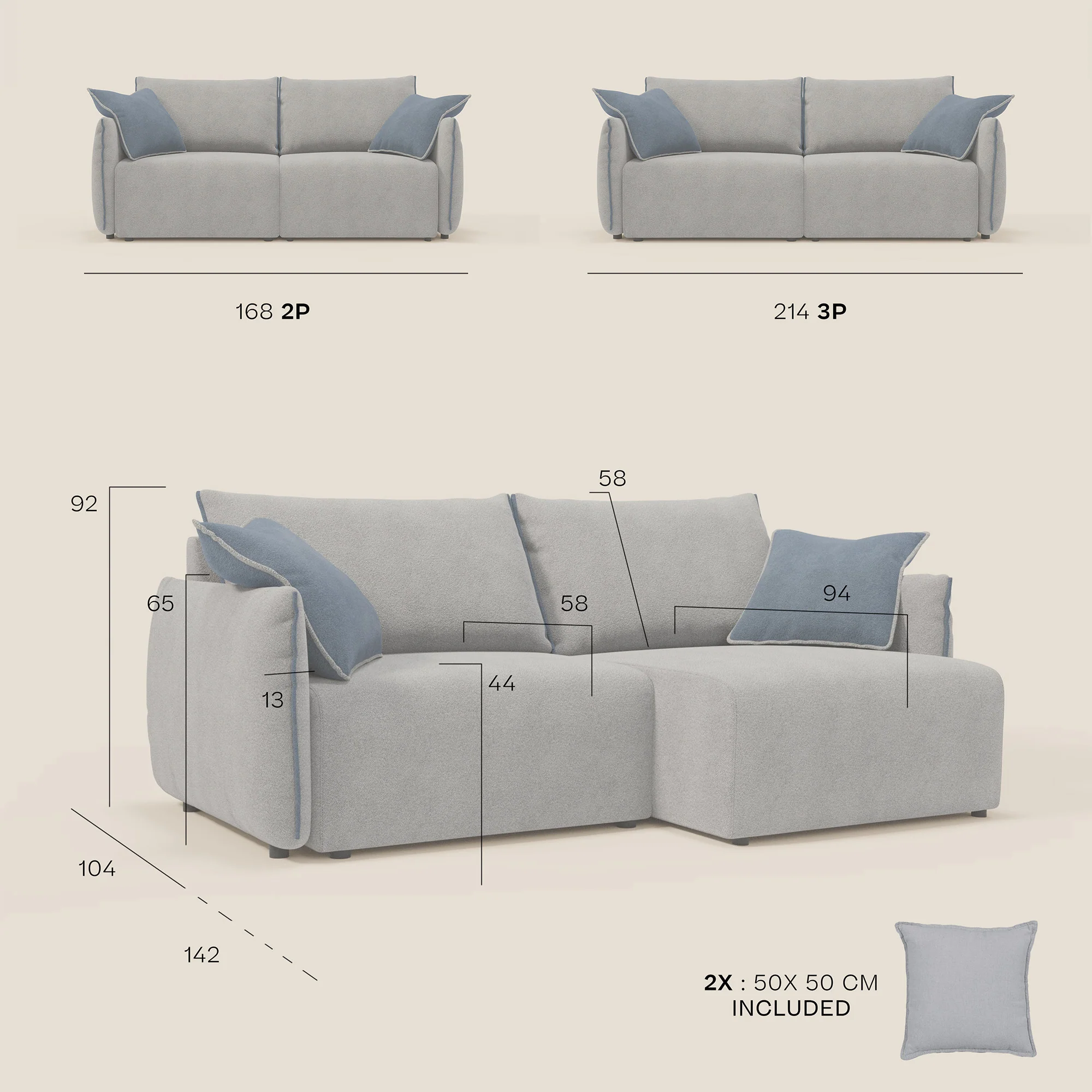 Flexar Canapé avec assises coulissantes et dossier en duvet en bouclette douce et imperméable T07 Beige - Image 12