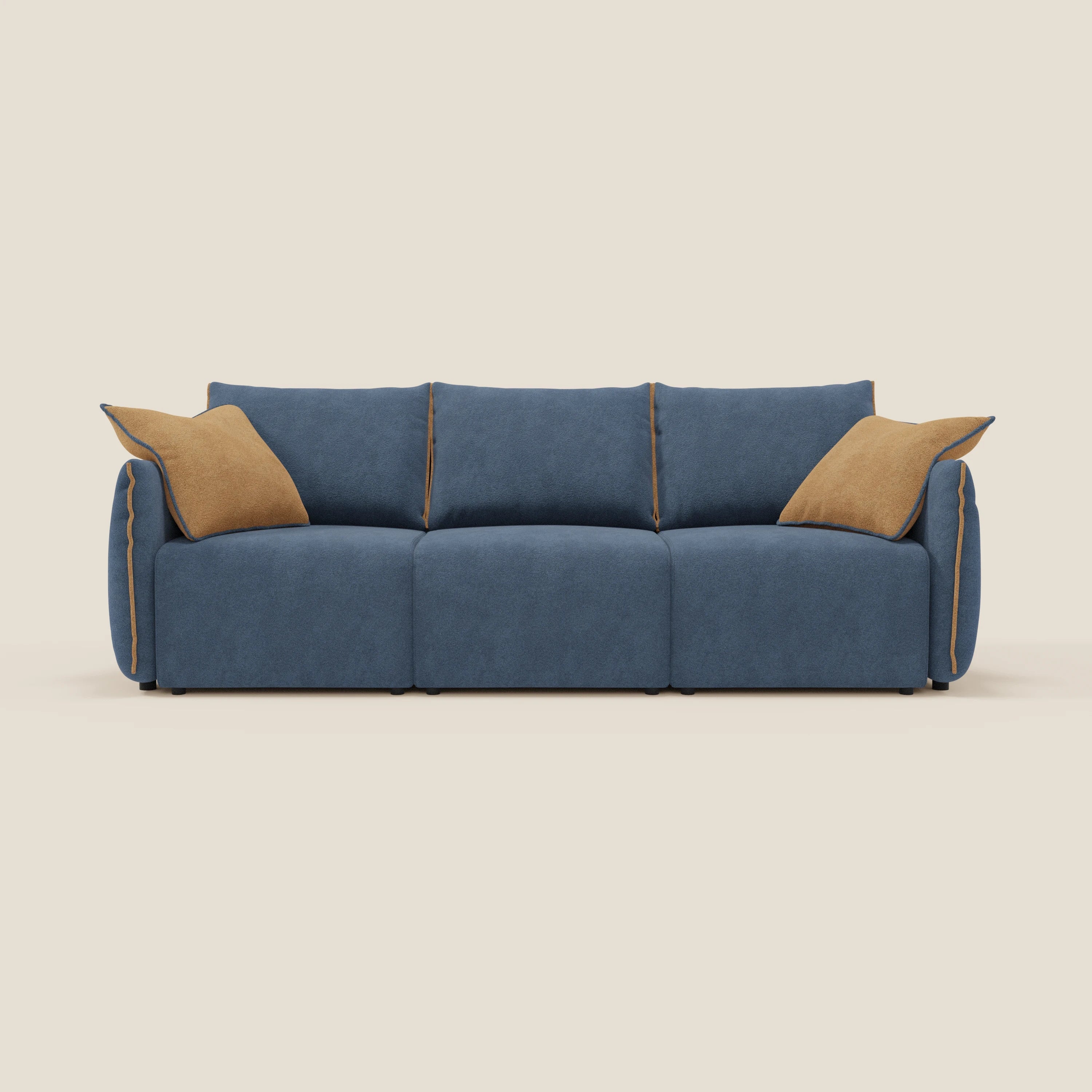 Flexar Canapé  avec 3 assises coulissantes et dossier en duvet en bouclette douce et imperméable T07 Bleu - orange - Image 3
