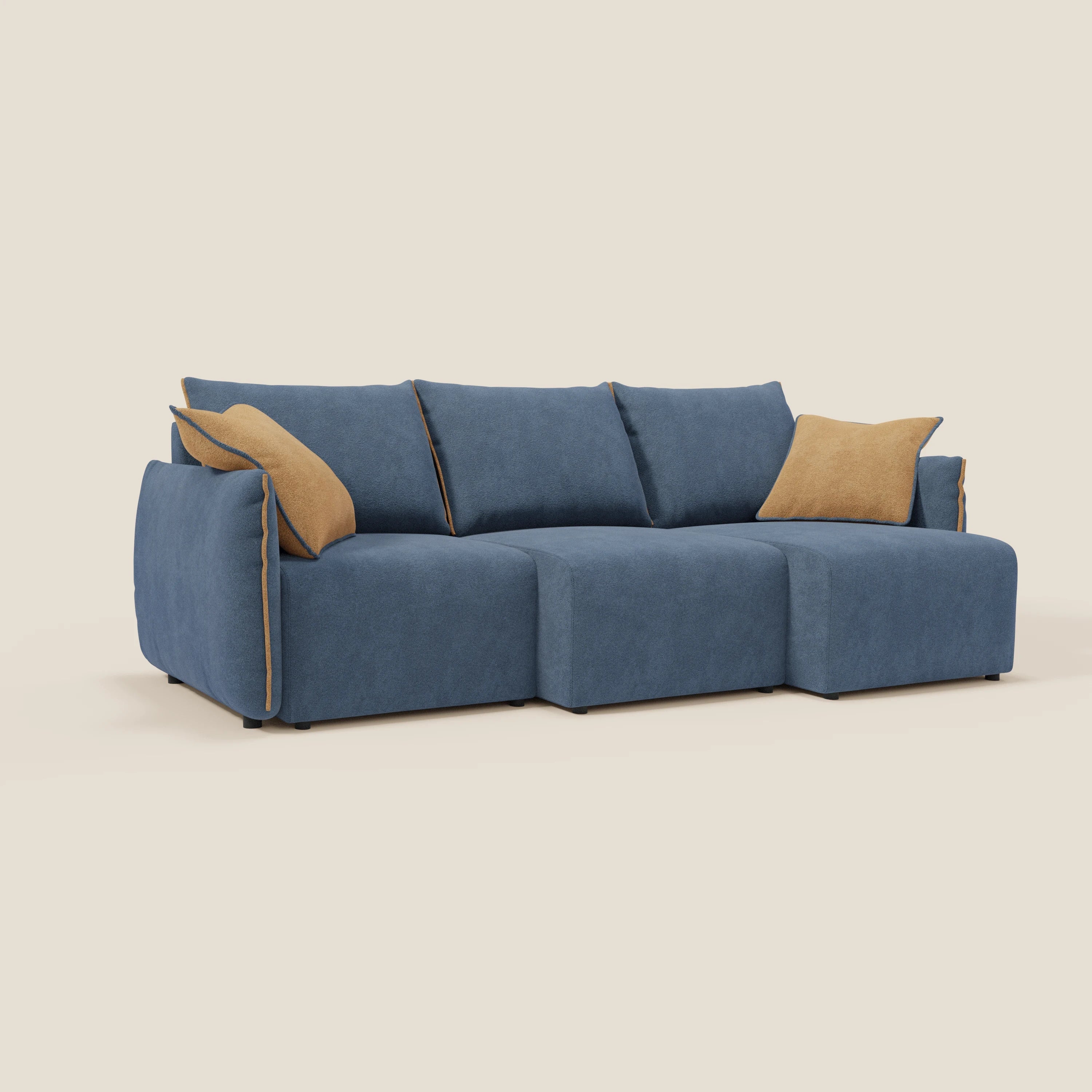 Flexar Canapé  avec 3 assises coulissantes et dossier en duvet en bouclette douce et imperméable T07 Bleu - orange - Image 4