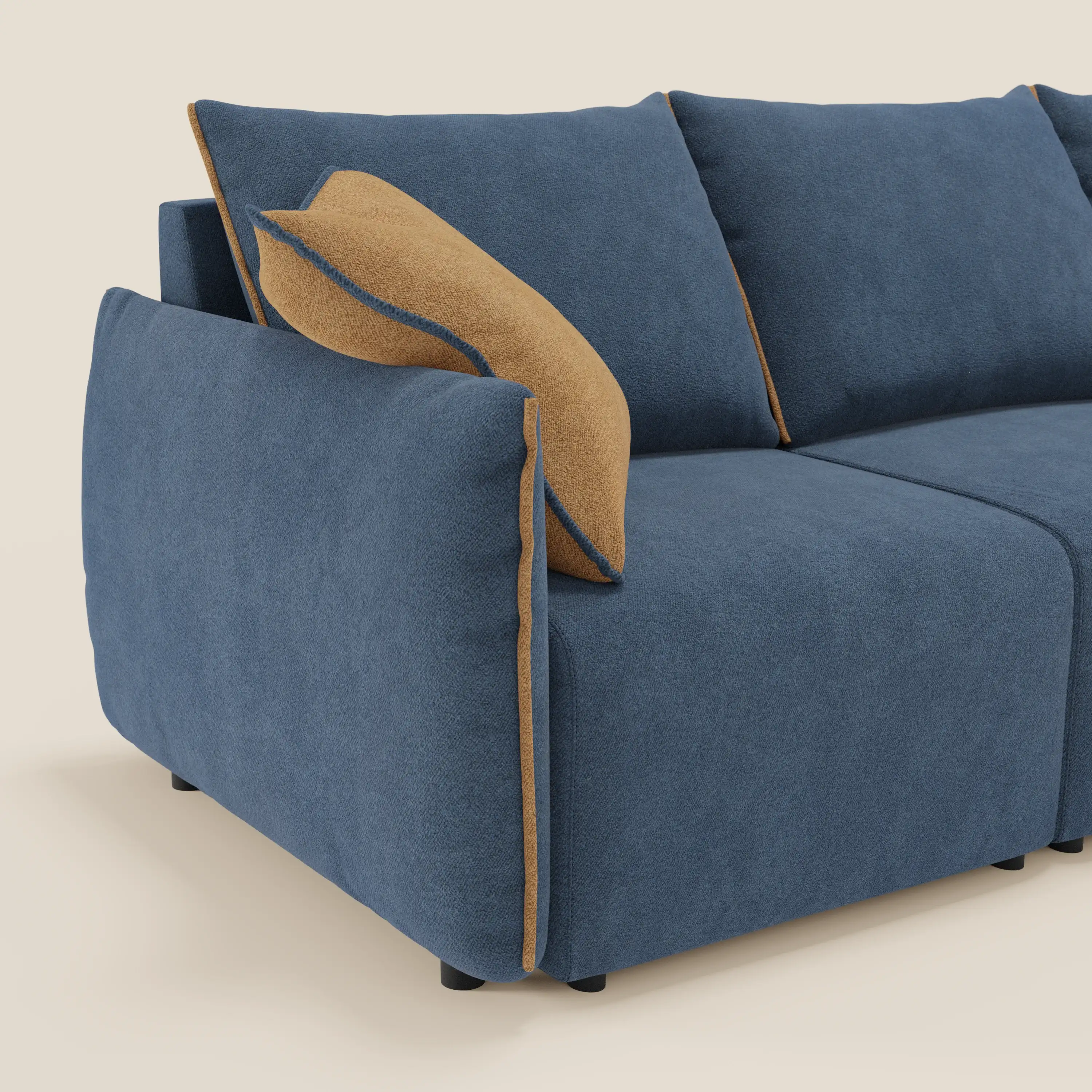 Flexar Canapé  avec 3 assises coulissantes et dossier en duvet en bouclette douce et imperméable T07 Bleu - orange - Image 6