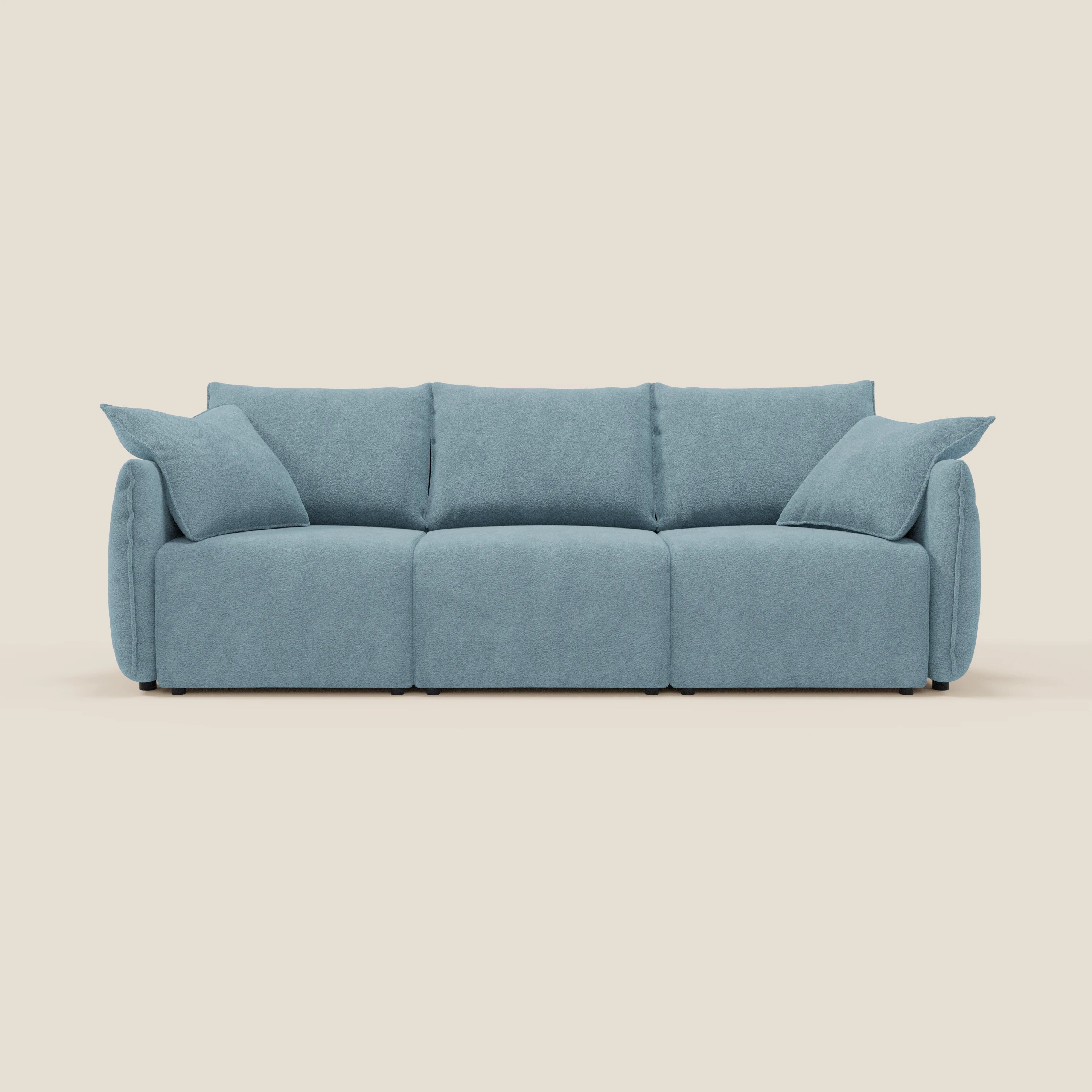 Flexar Canapé  avec 3 assises coulissantes et dossier en duvet en bouclette douce et imperméable T07 Bleu pastel