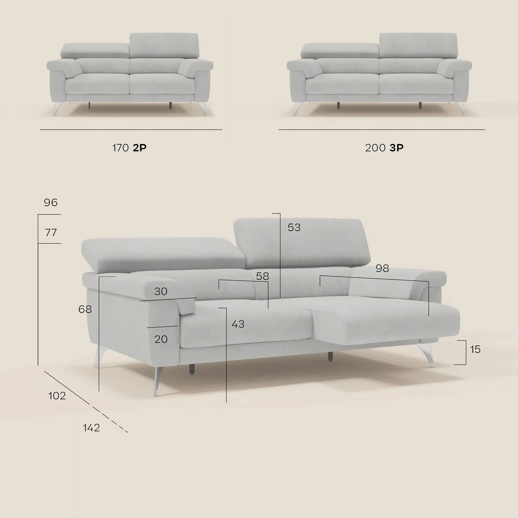 Raffaello Canapé  avec assises coulissantes et têtières inclinables en microfibre détachable T11 jaune - Image 11