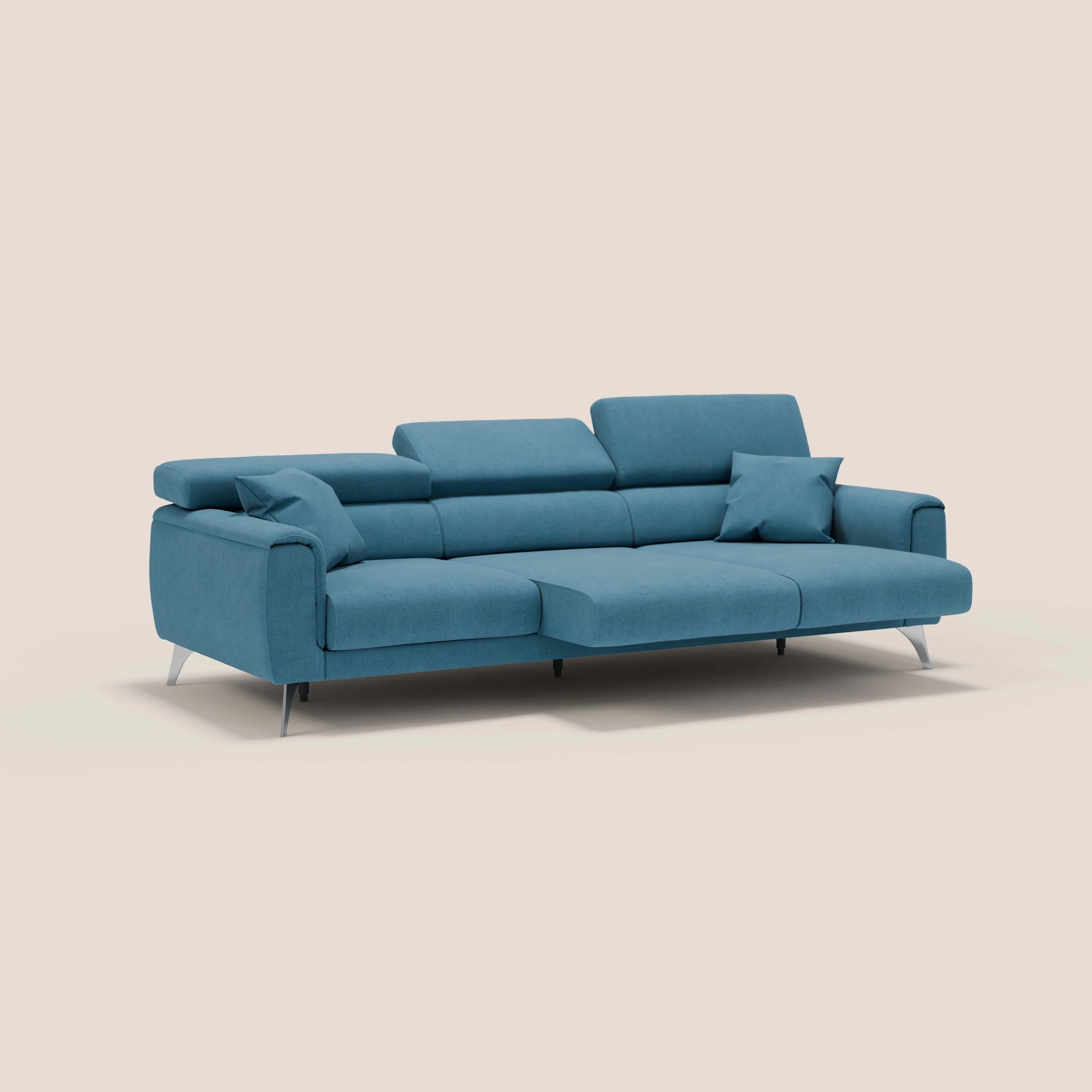 Caravaggio canapé 3 assises extensibles et têtières réglables en tissu imperméable T02 bleu clair - Image 4
