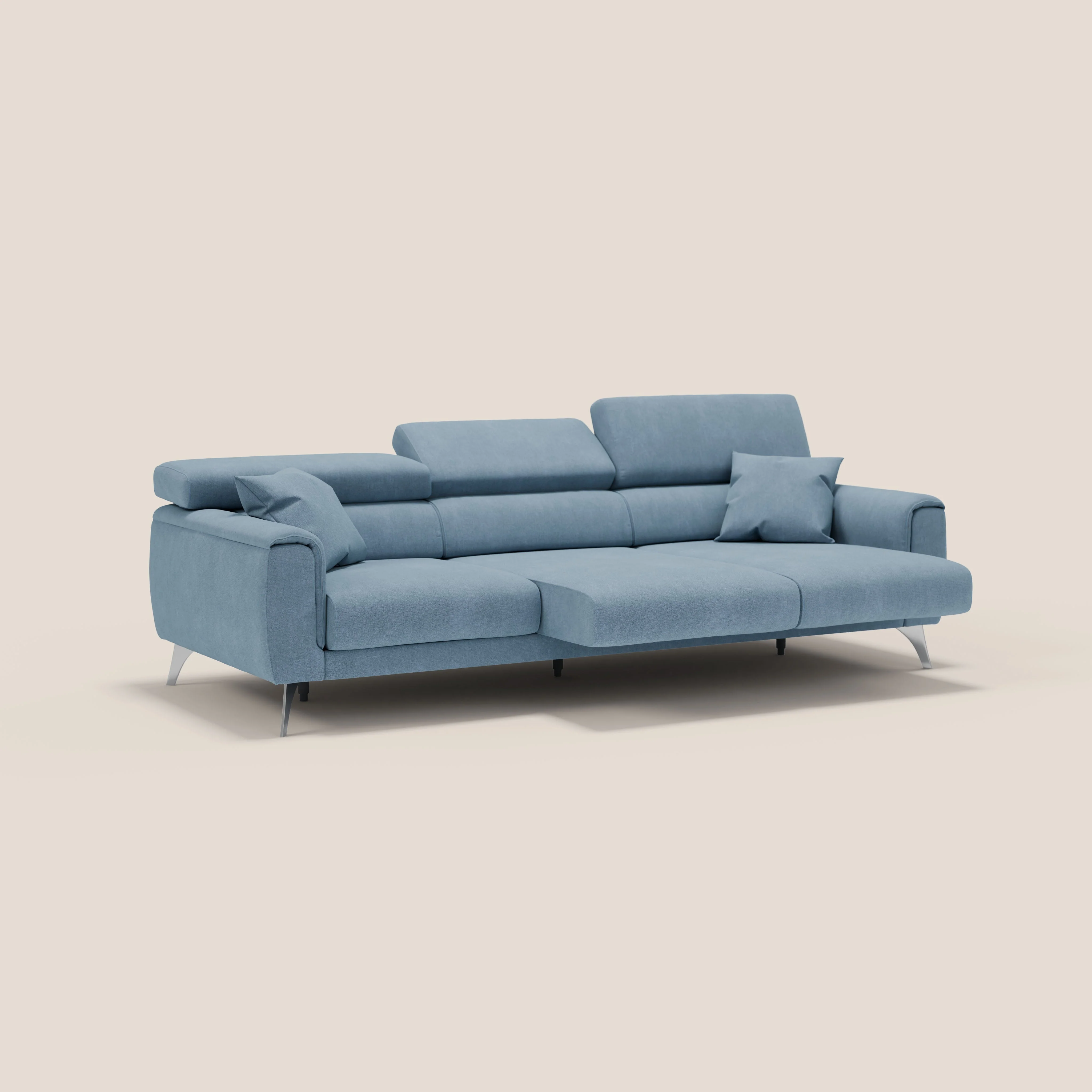 Caravaggio canapé 3 assises extensibles et têtières réglables en tissu imperméable T02 bleu gris - Image 4