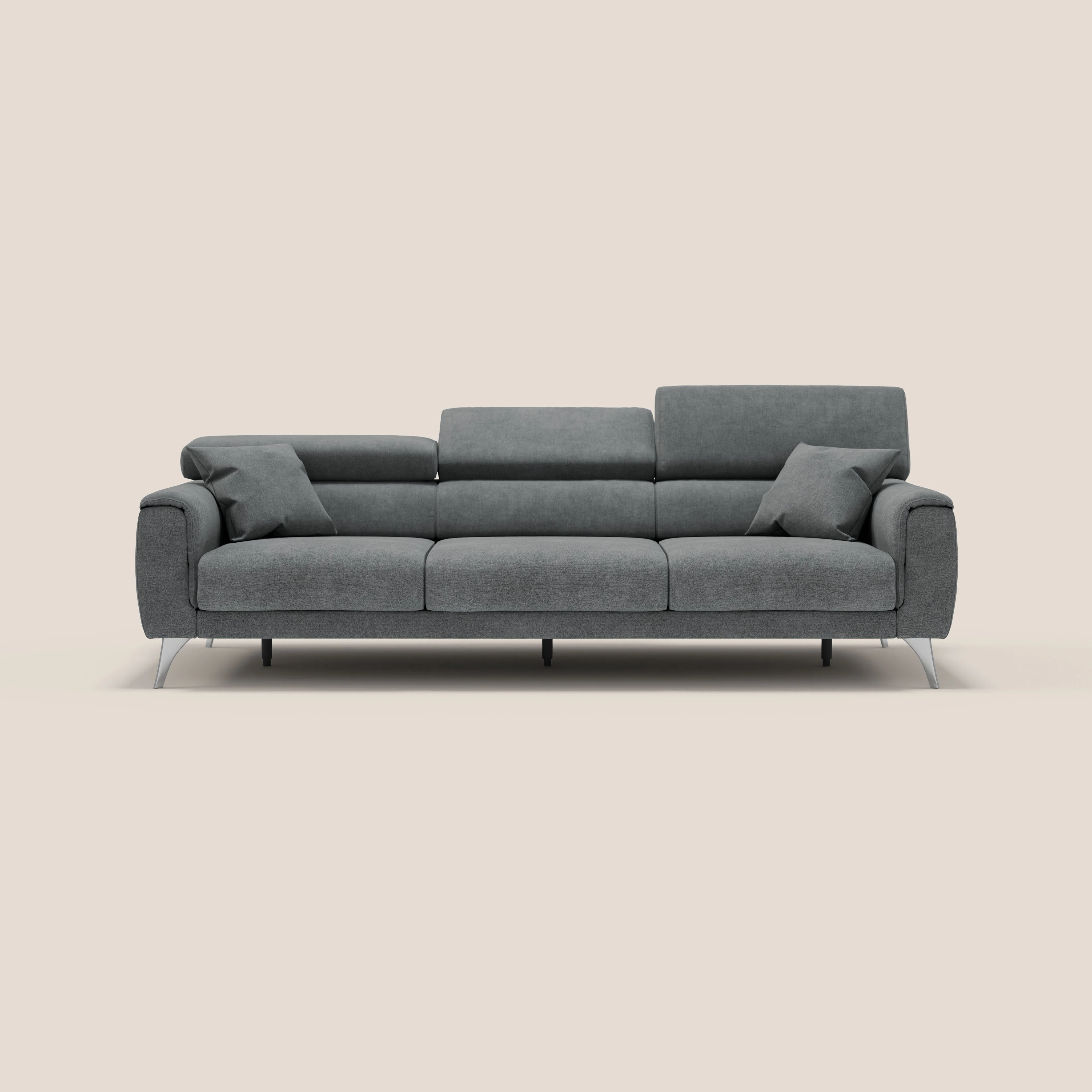 Caravaggio canapé 3 assises extensibles et têtières réglables en tissu imperméable T02 gris
