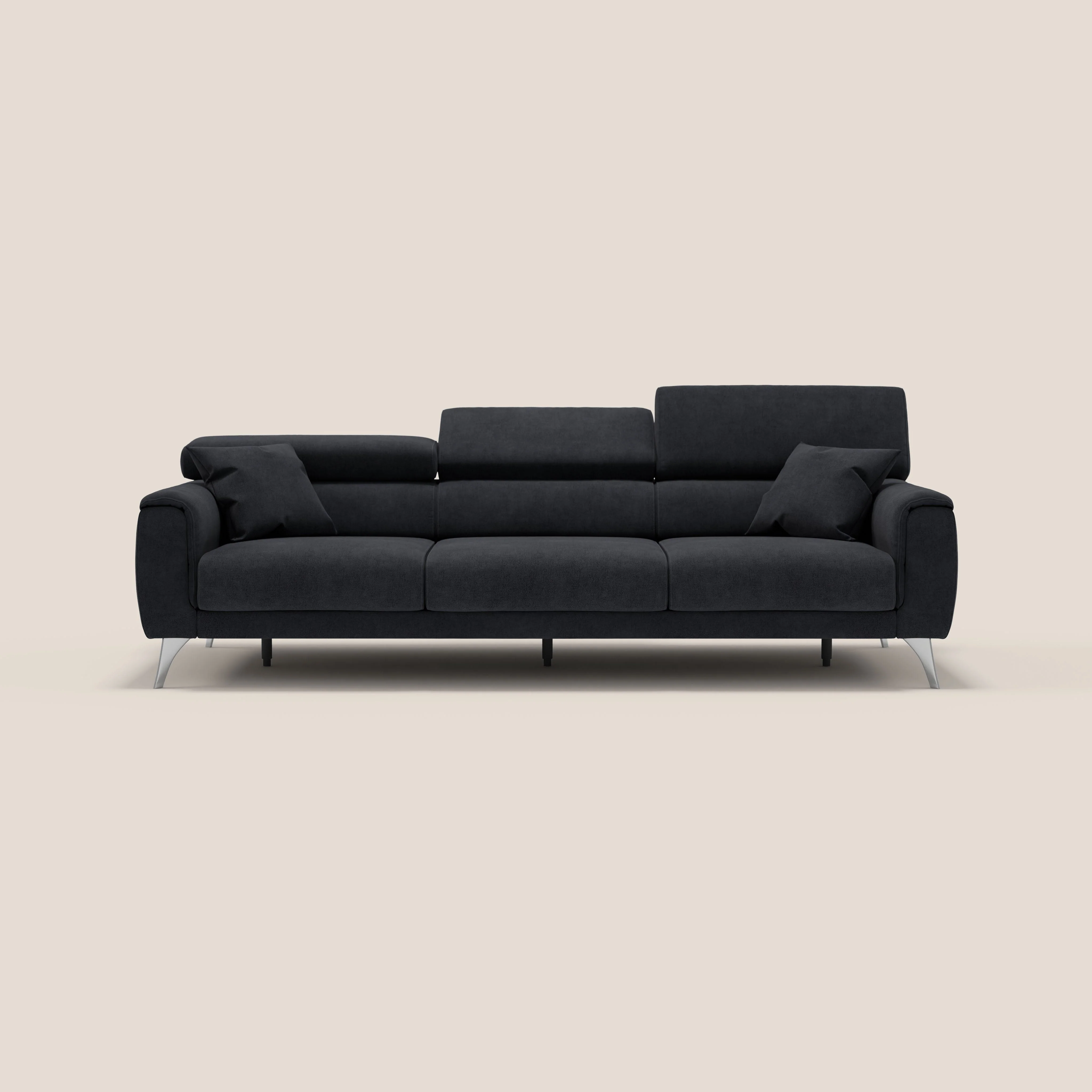 Caravaggio canapé 3 assises extensibles et têtières réglables en tissu imperméable T02 noir