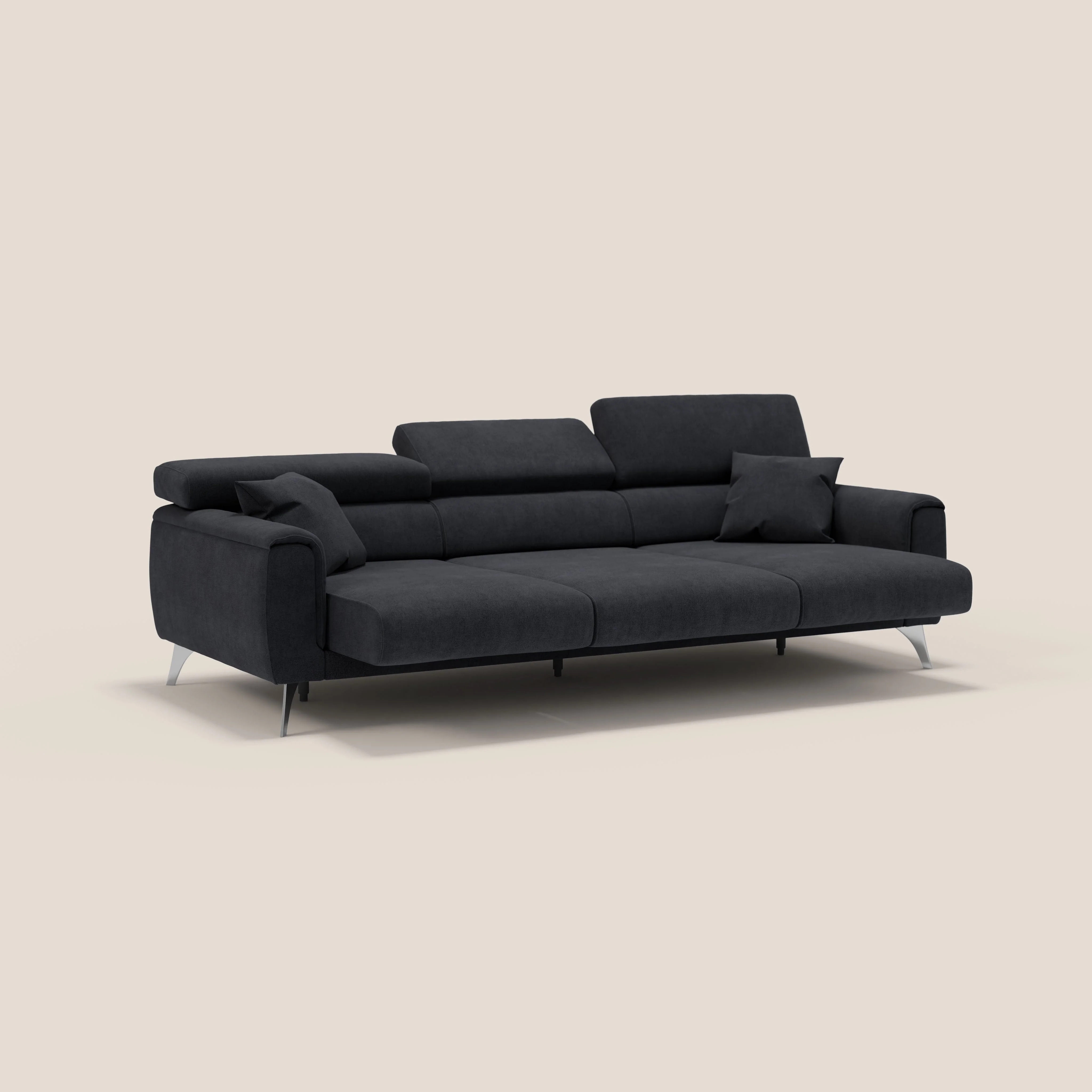 Caravaggio canapé 3 assises extensibles et têtières réglables en tissu imperméable T02 noir - Image 5