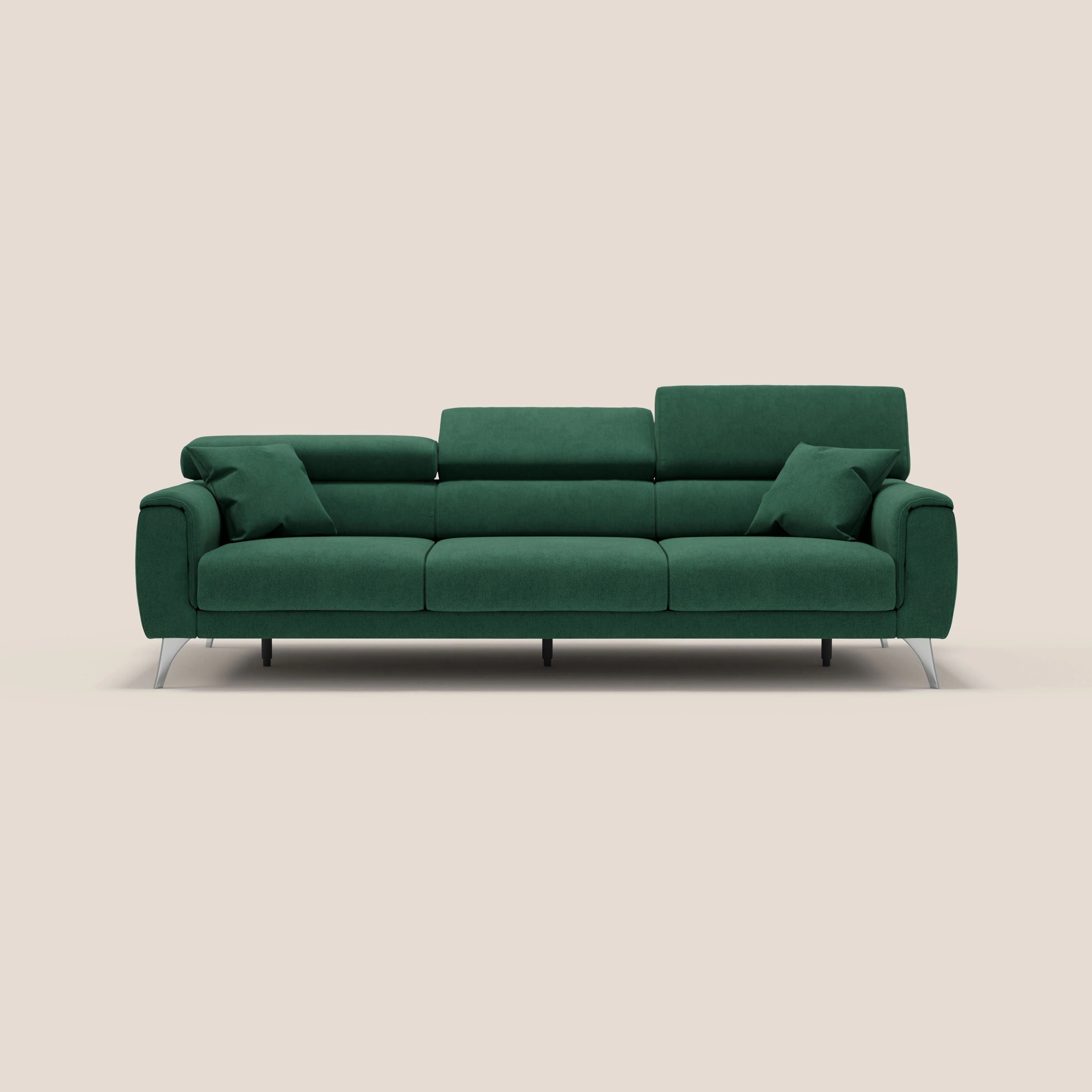 Caravaggio canapé 3 assises extensibles et têtières réglables en tissu imperméable T02 vert