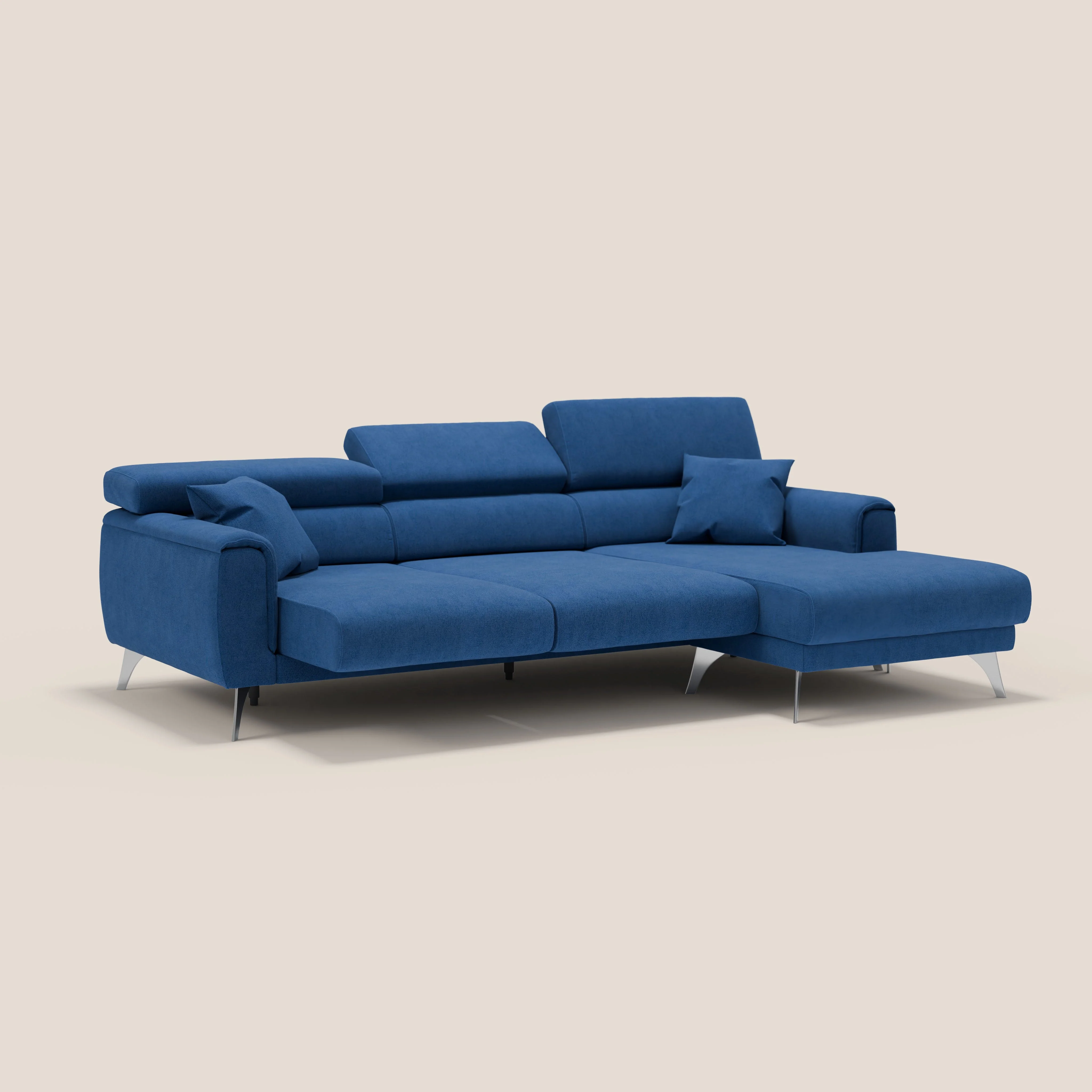 Caravaggio Canapé d'angle avec assises coulissantes en tissu doux imperméable T02 bleu - Image 4