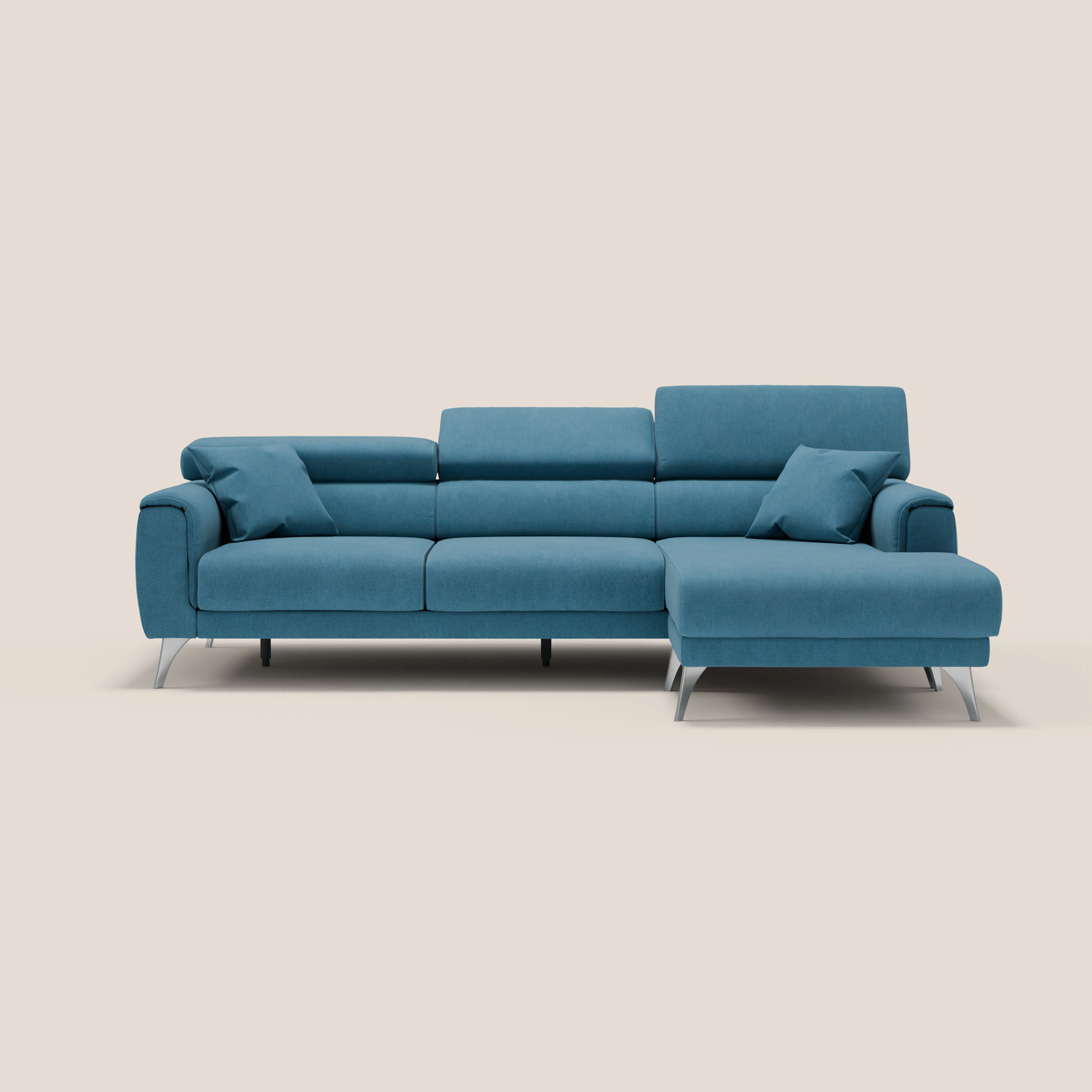 Caravaggio Canapé d'angle avec assises coulissantes en tissu doux imperméable T02 Bleu ciel