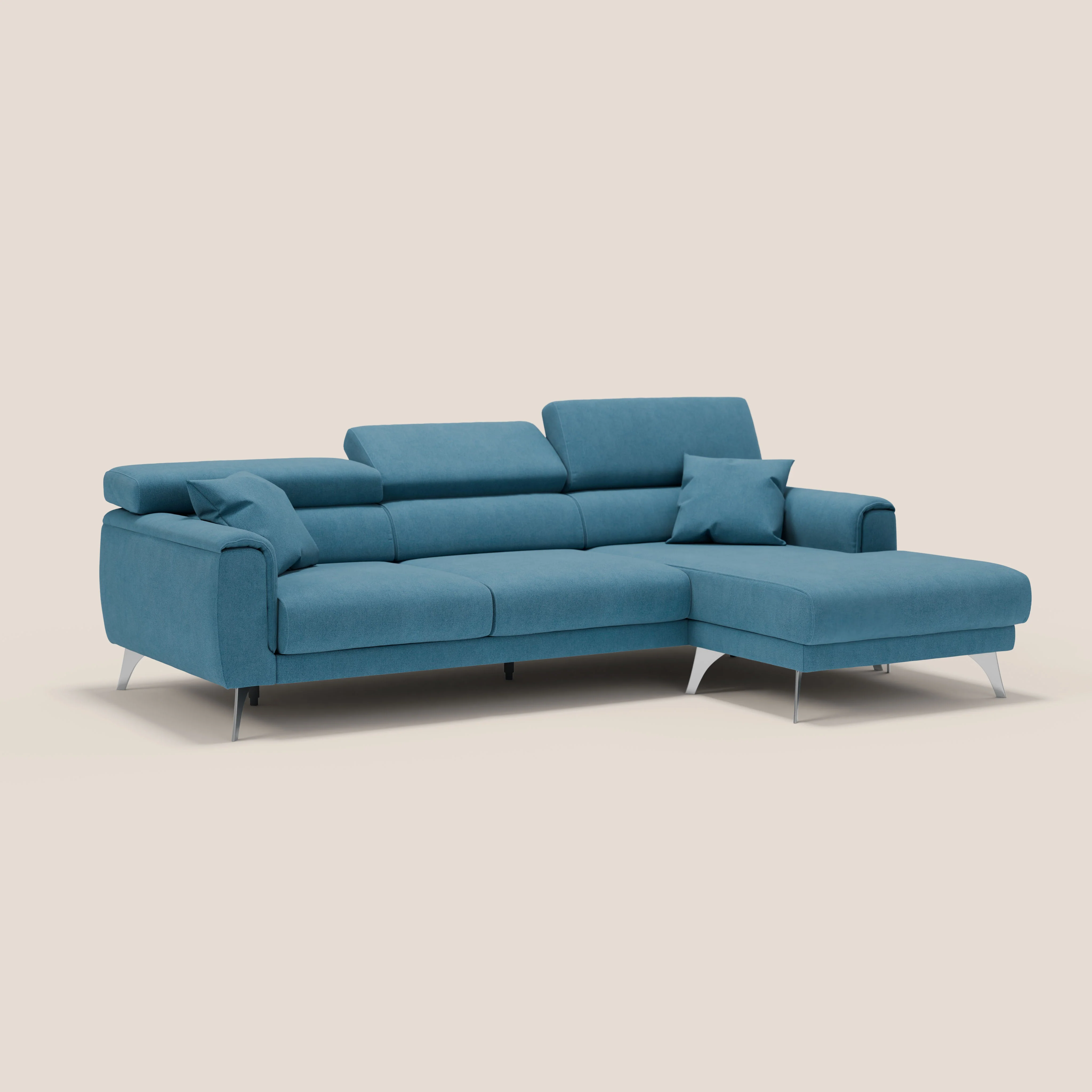 Caravaggio Canapé d'angle avec assises coulissantes en tissu doux imperméable T02 Bleu ciel - Image 3