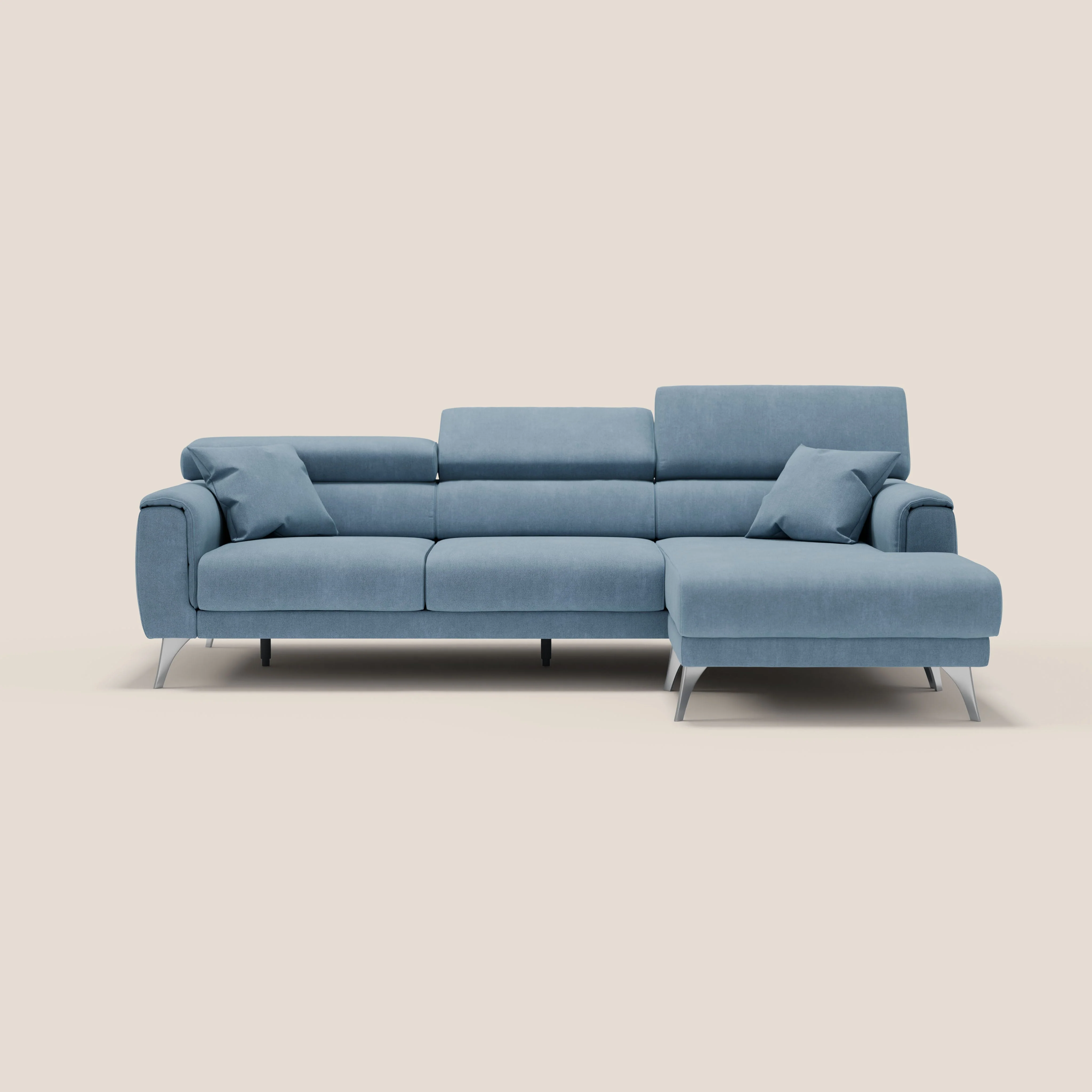 Caravaggio Canapé d'angle avec assises coulissantes en tissu doux imperméable T02 bleu gris