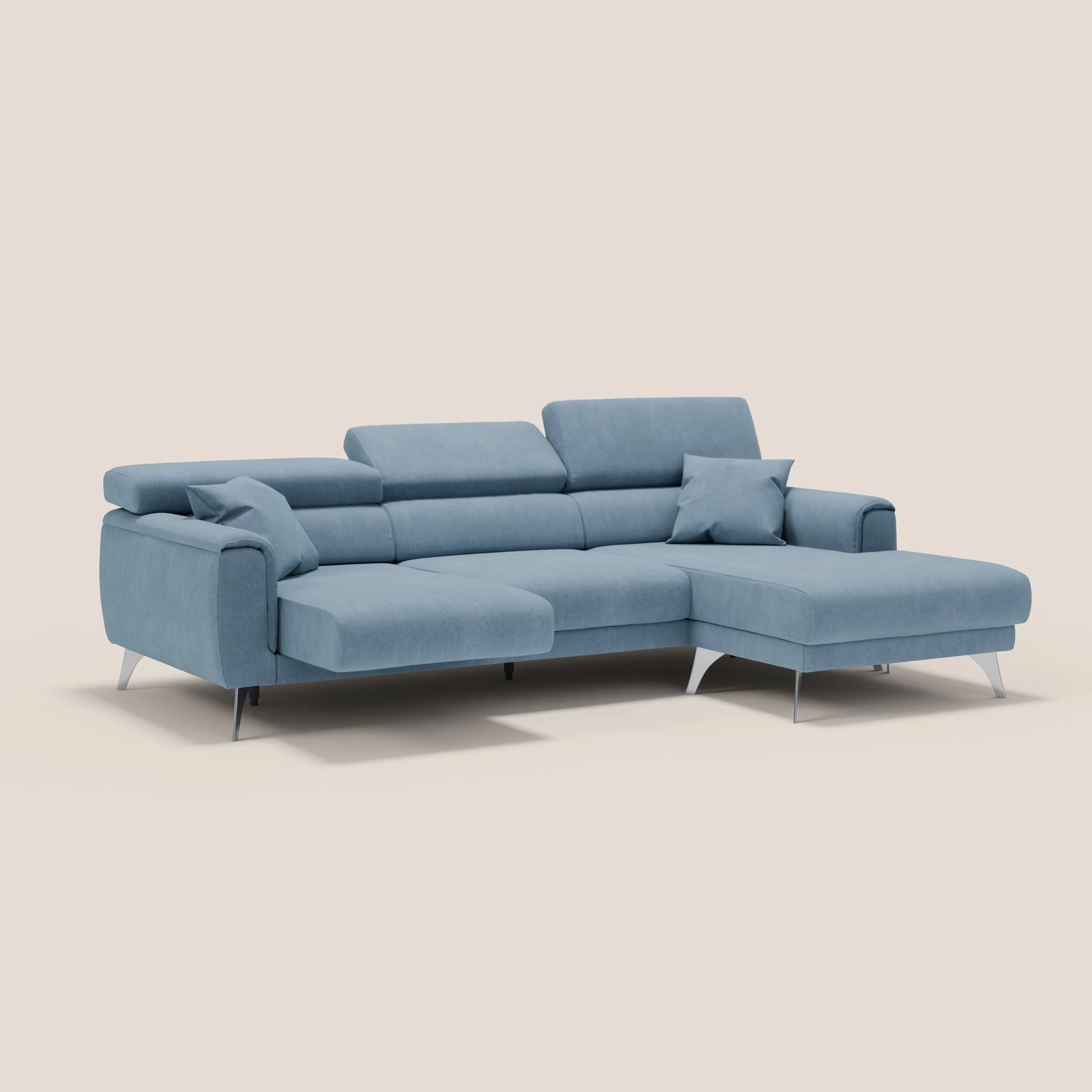 Caravaggio Canapé d'angle avec assises coulissantes en tissu doux imperméable T02 bleu gris - Image 2