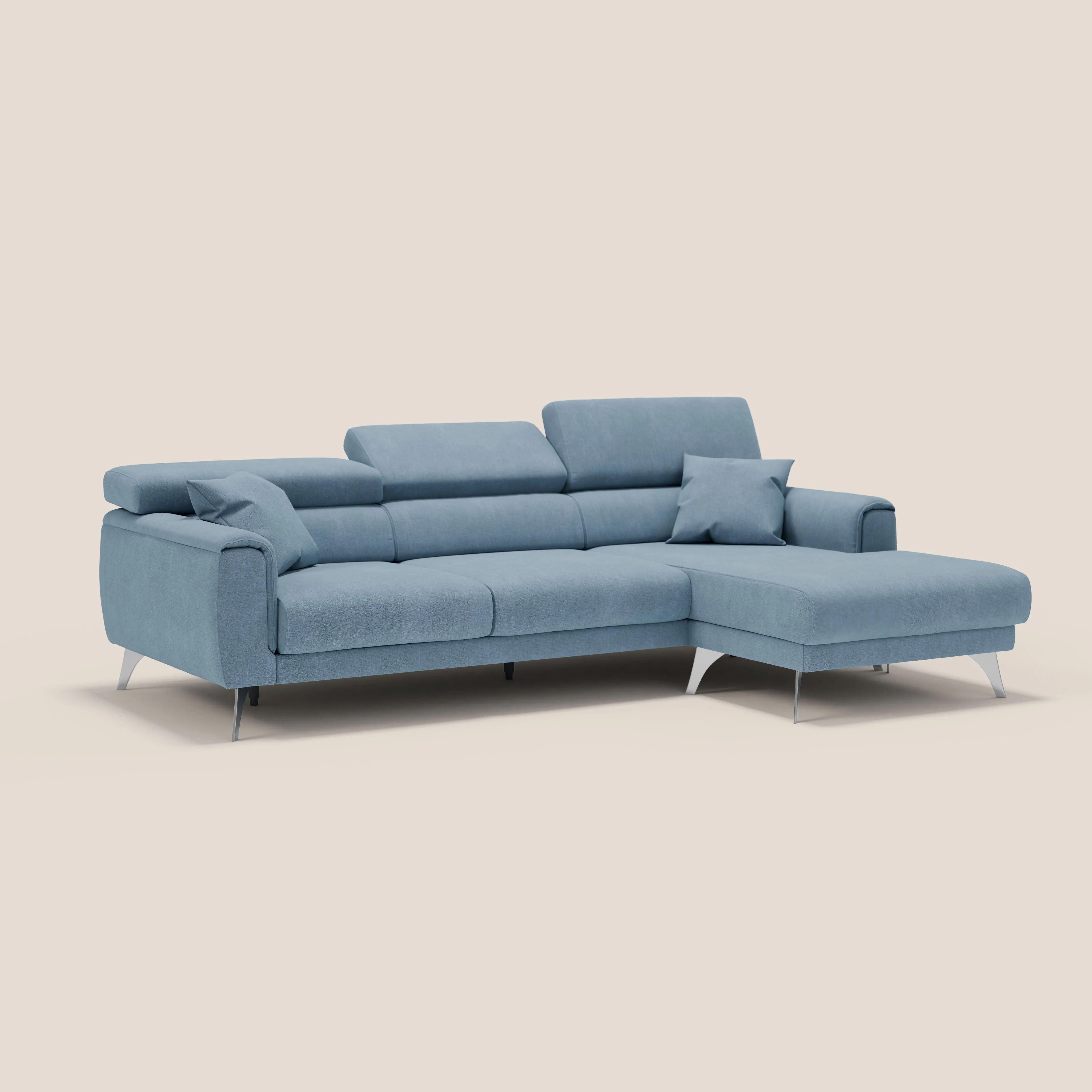 Caravaggio Canapé d'angle avec assises coulissantes en tissu doux imperméable T02 bleu gris - Image 3