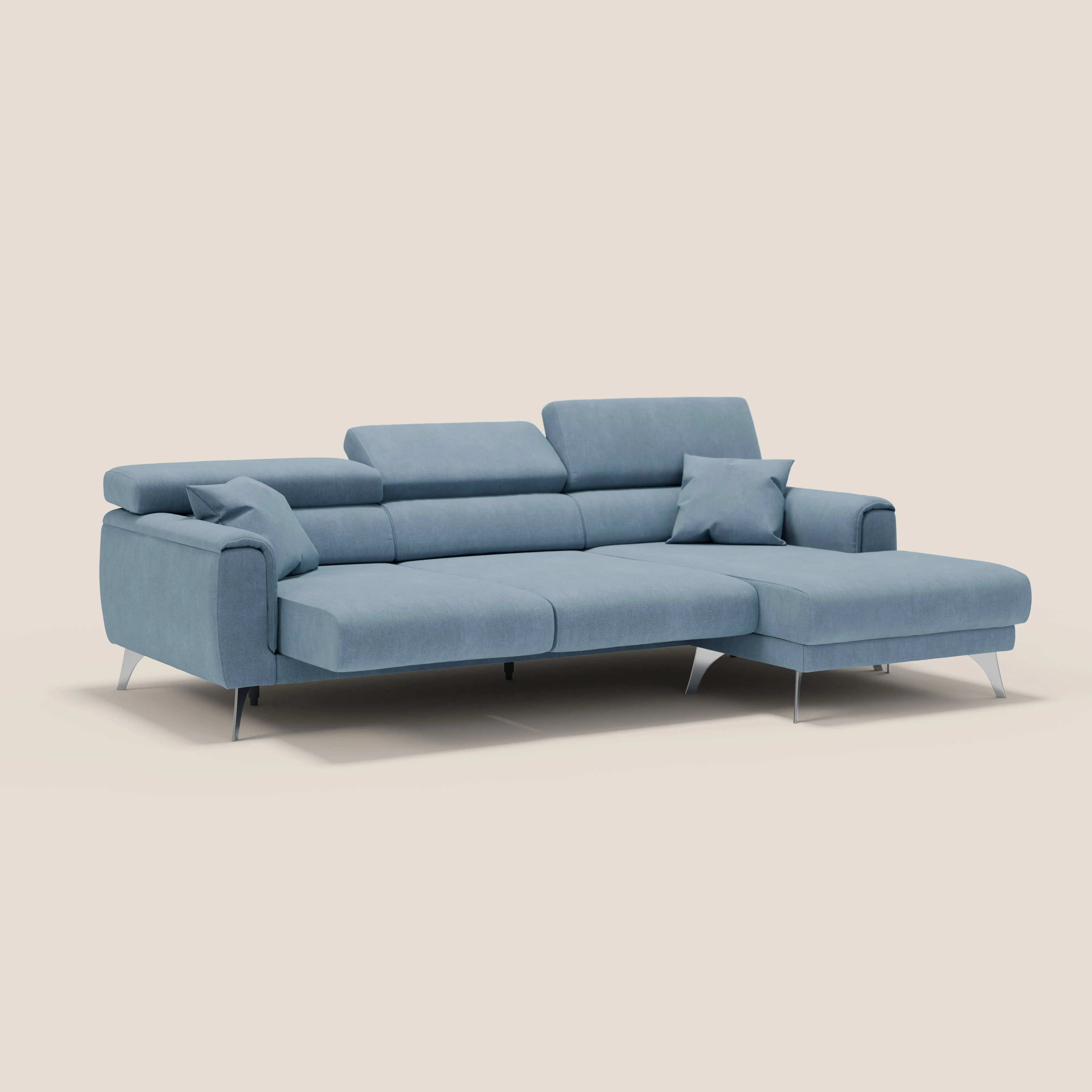 Caravaggio Canapé d'angle avec assises coulissantes en tissu doux imperméable T02 bleu gris - Image 4