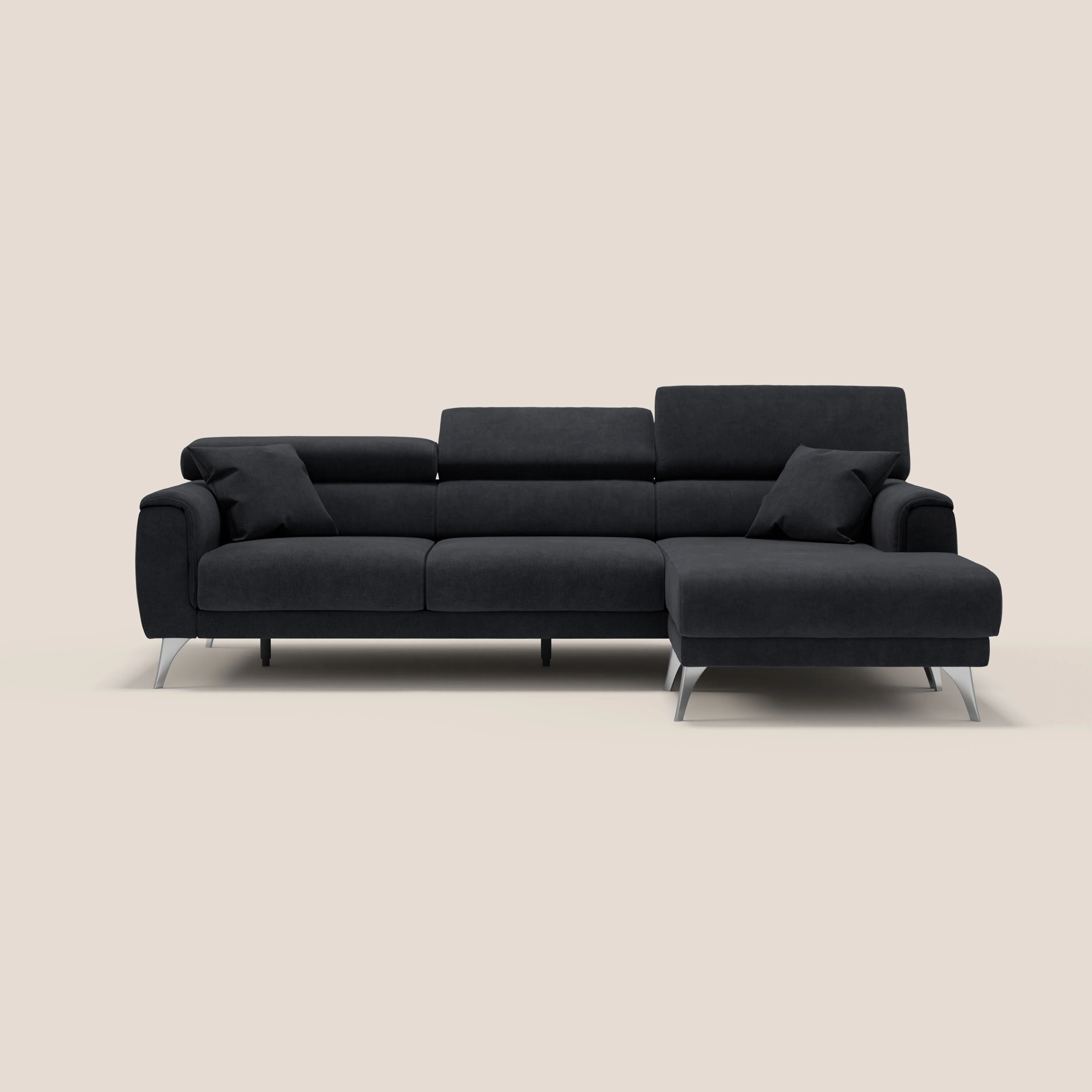 Caravaggio Canapé d'angle avec assises coulissantes en tissu doux imperméable T02 noir