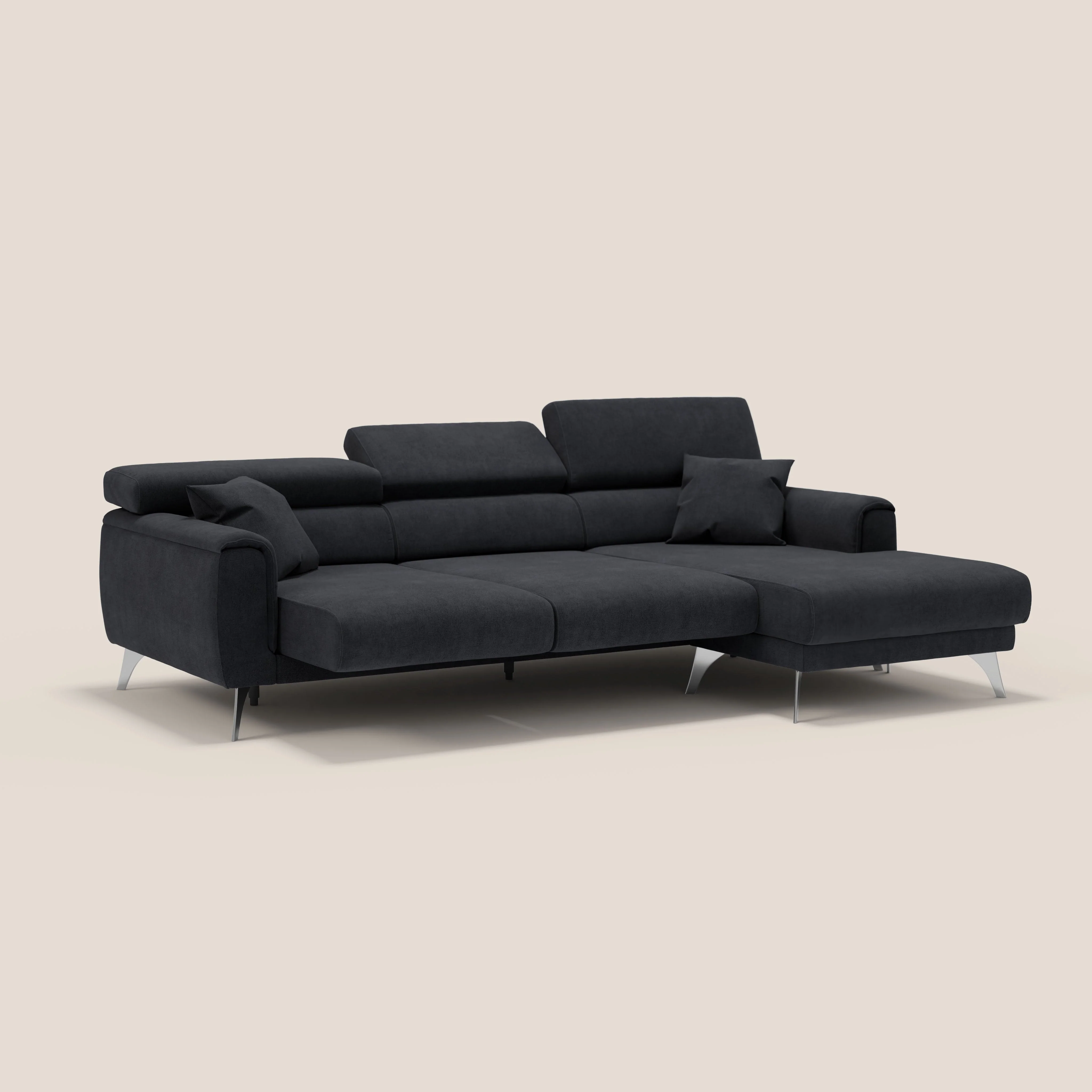 Caravaggio Canapé d'angle avec assises coulissantes en tissu doux imperméable T02 noir - Image 4