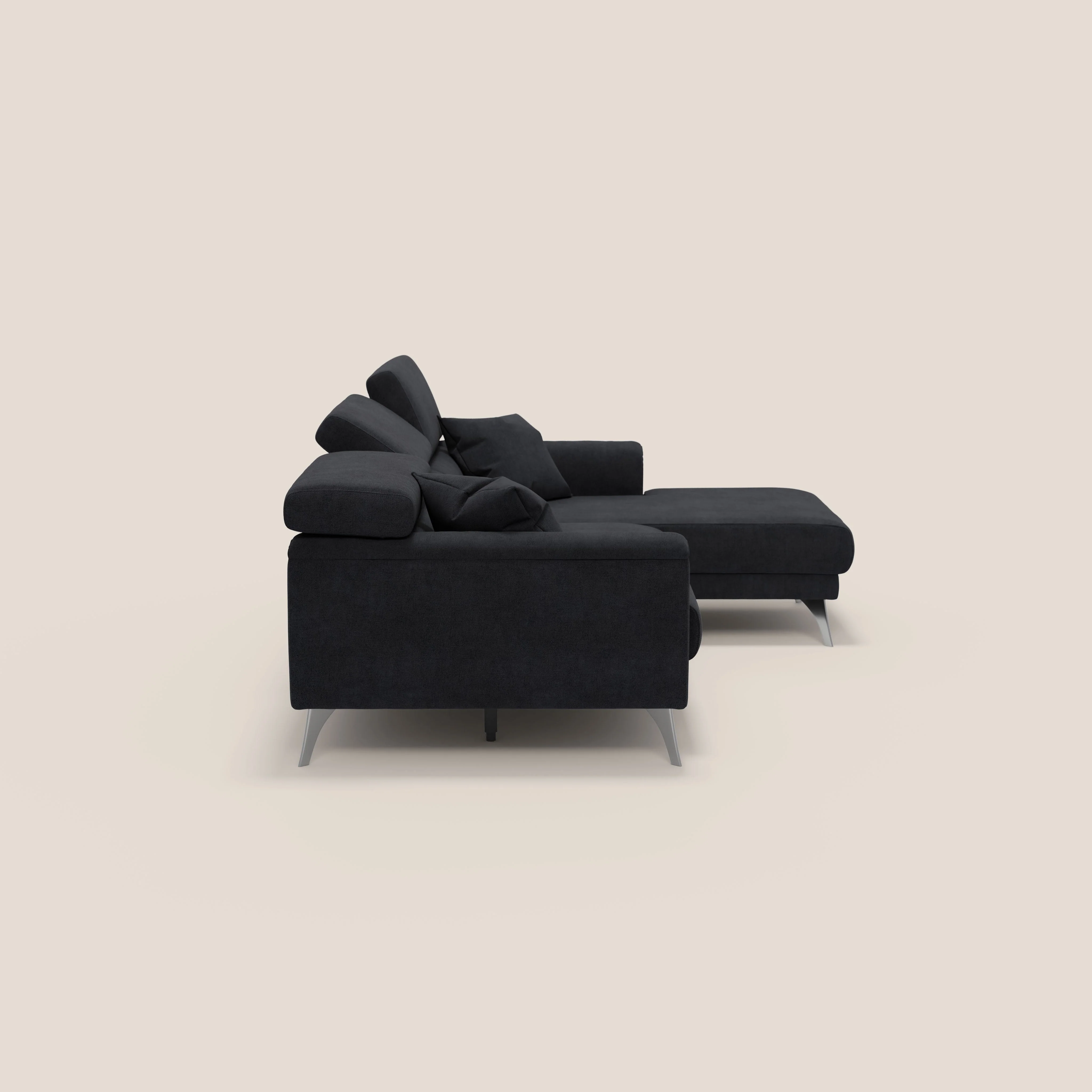 Caravaggio Canapé d'angle avec assises coulissantes en tissu doux imperméable T02 noir - Image 5